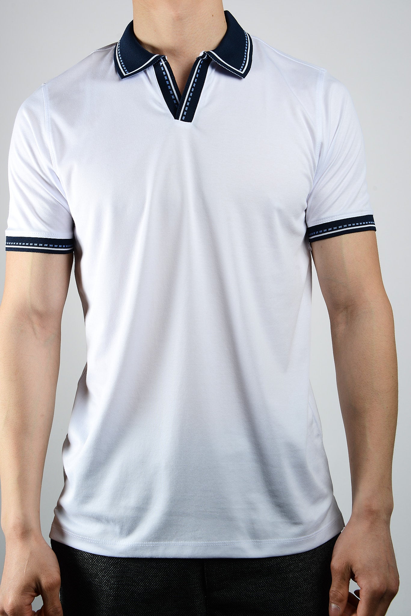 DT Euro Stripe Collar Merc Polo