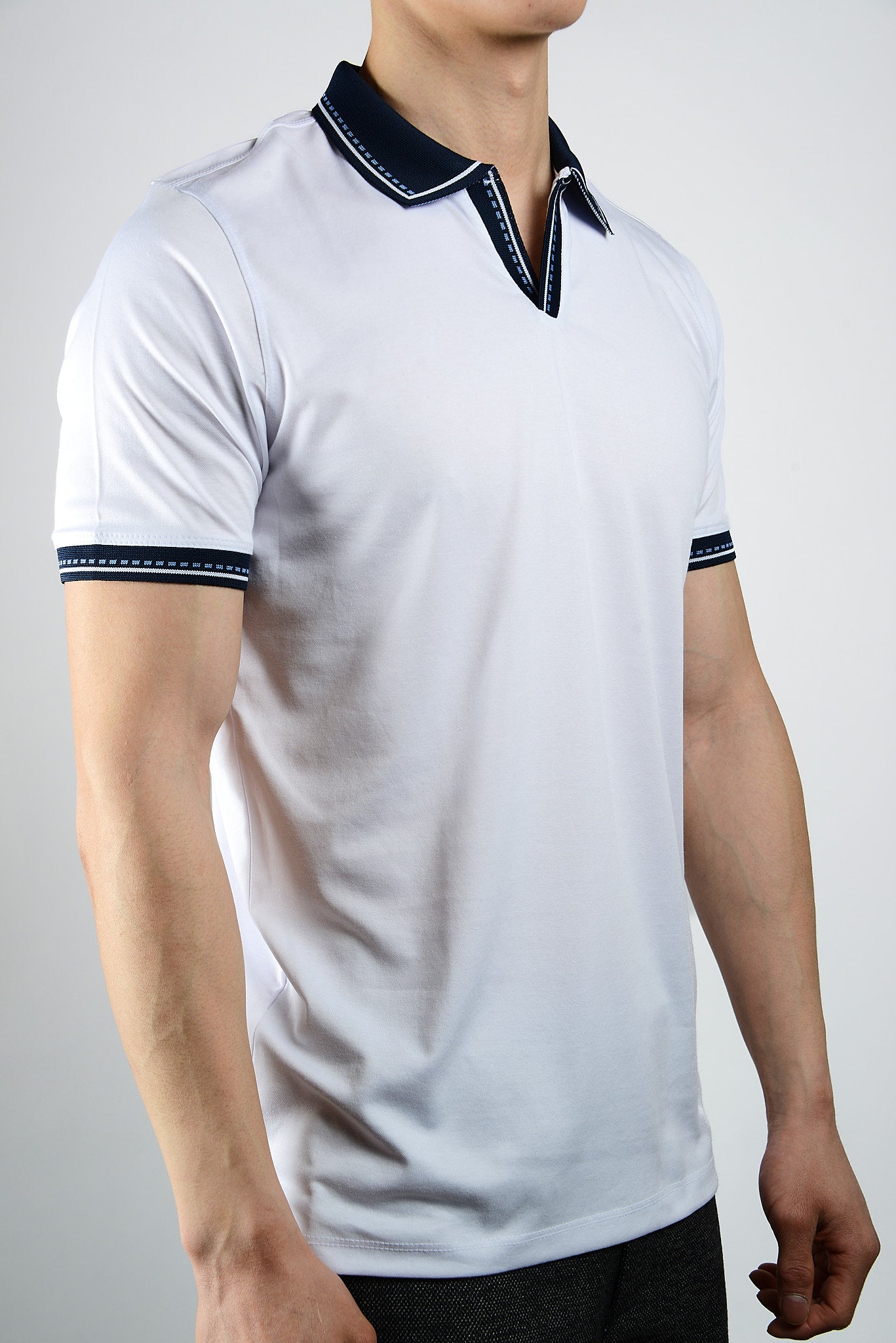 DT Euro Stripe Collar Merc Polo