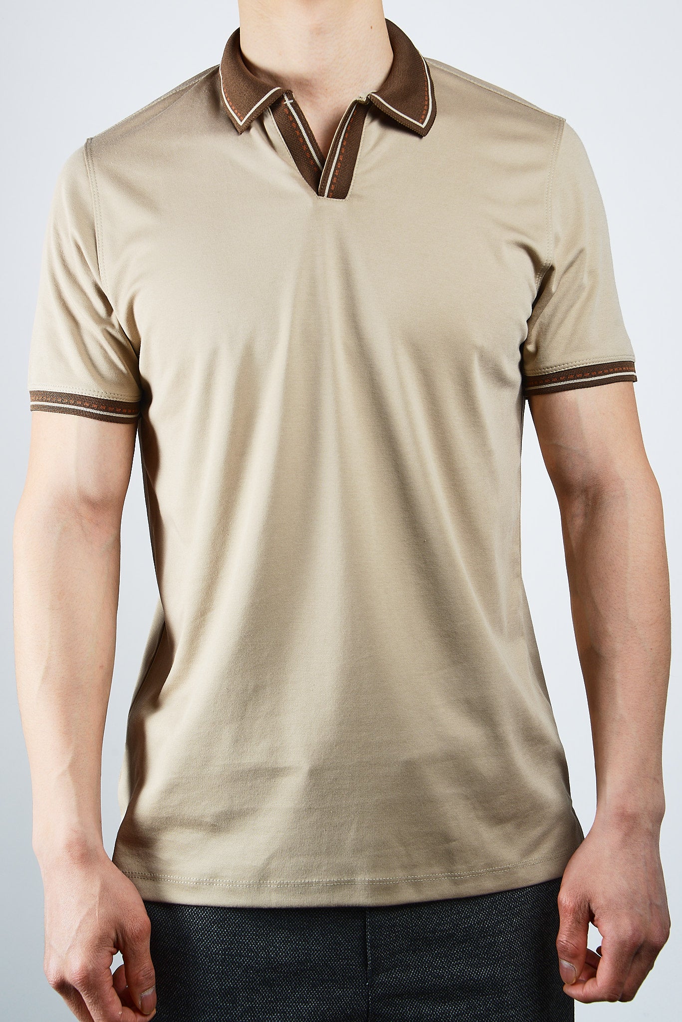 DT Euro Stripe Collar Merc Polo