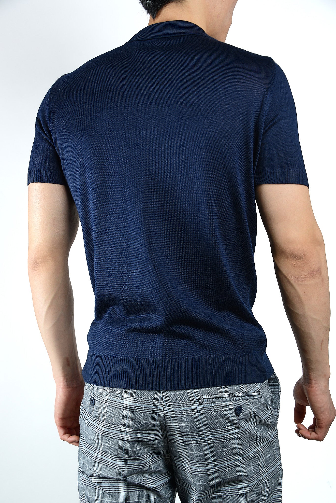 Textured Vertical Stripe Zip Knit Polo