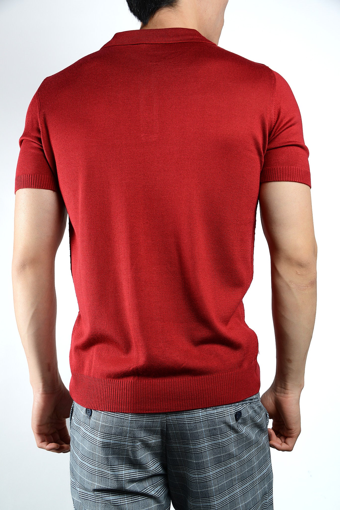 Textured Vertical Stripe Zip Knit Polo