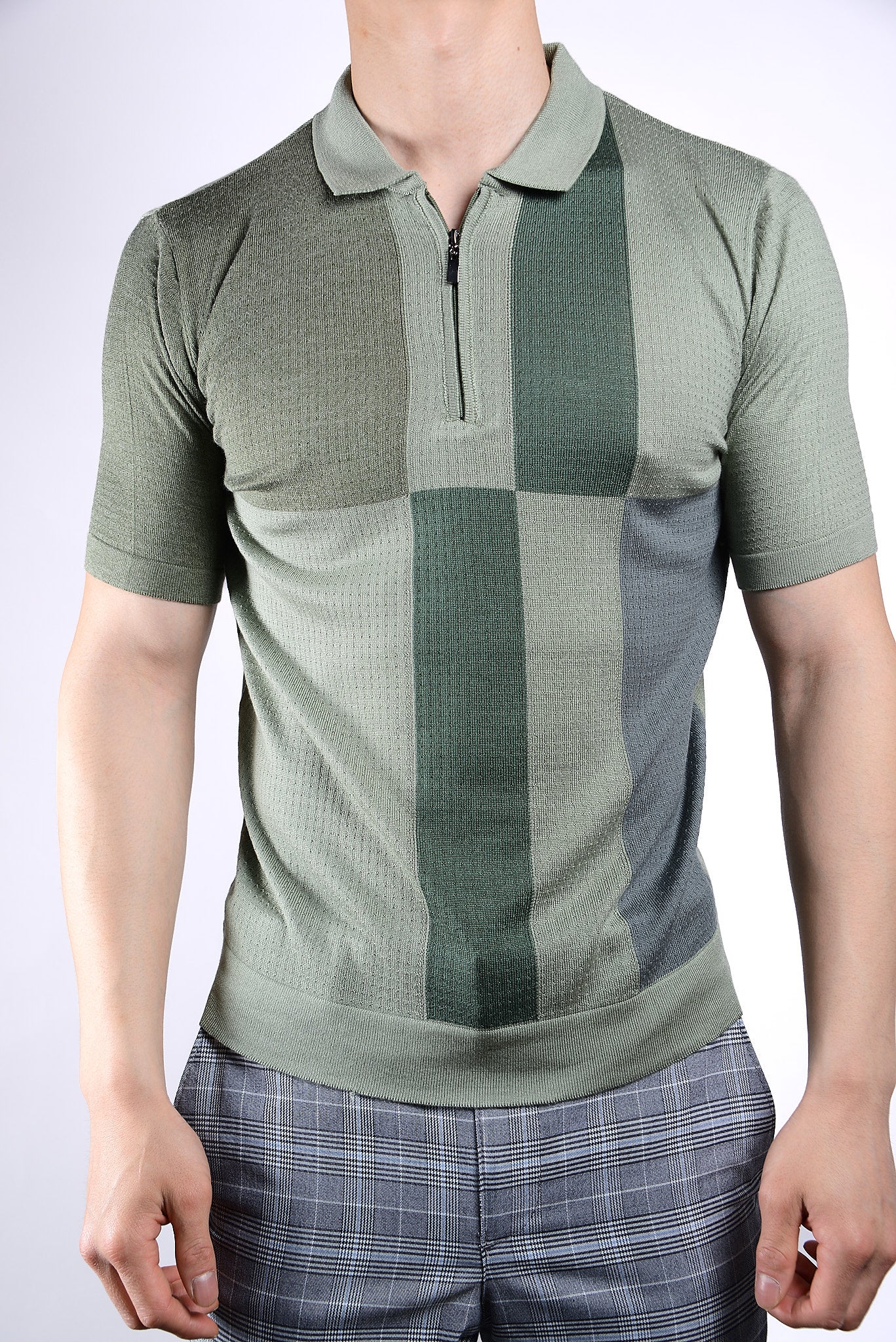 Colorblock Zip Knit Polo