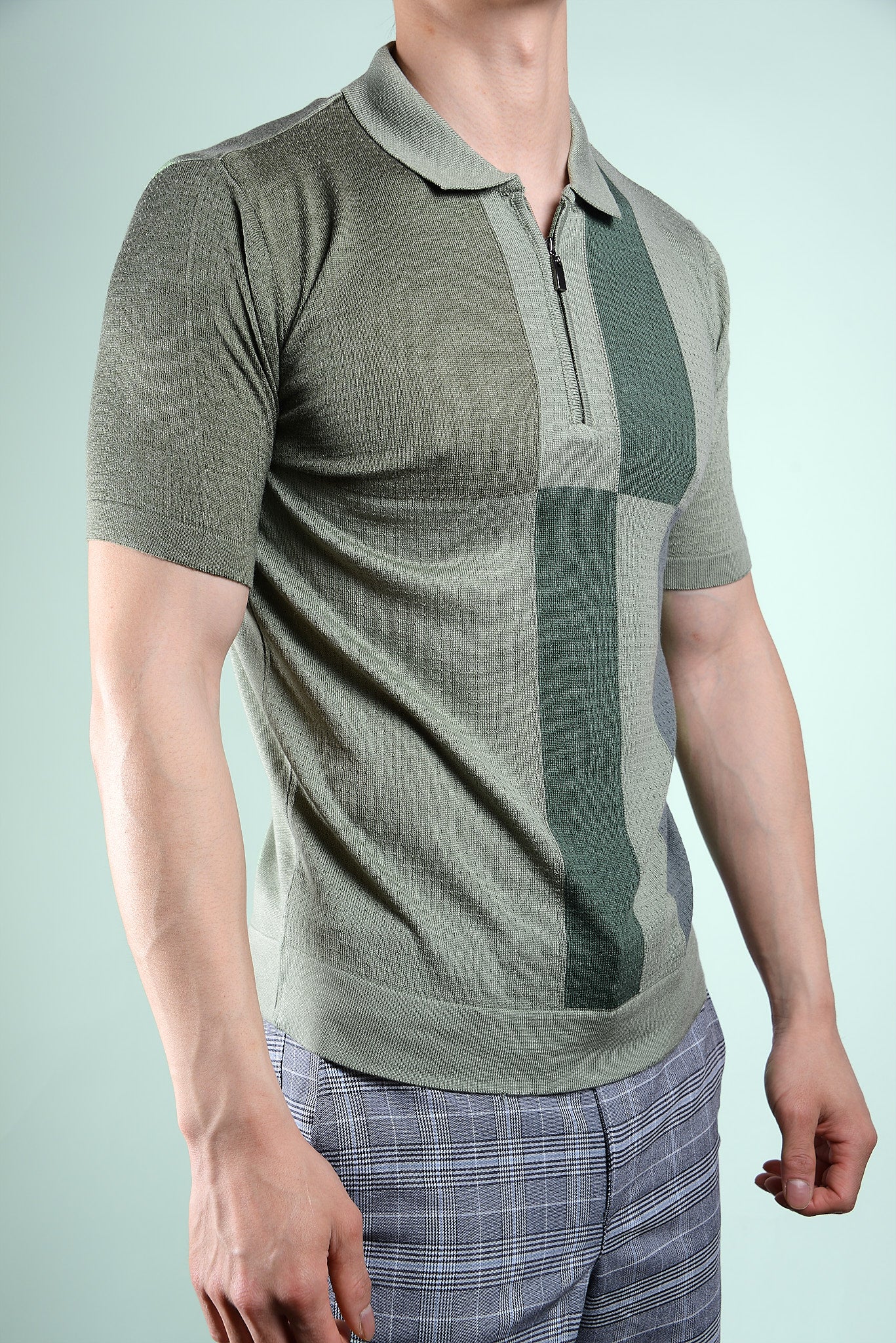 Colorblock Zip Knit Polo