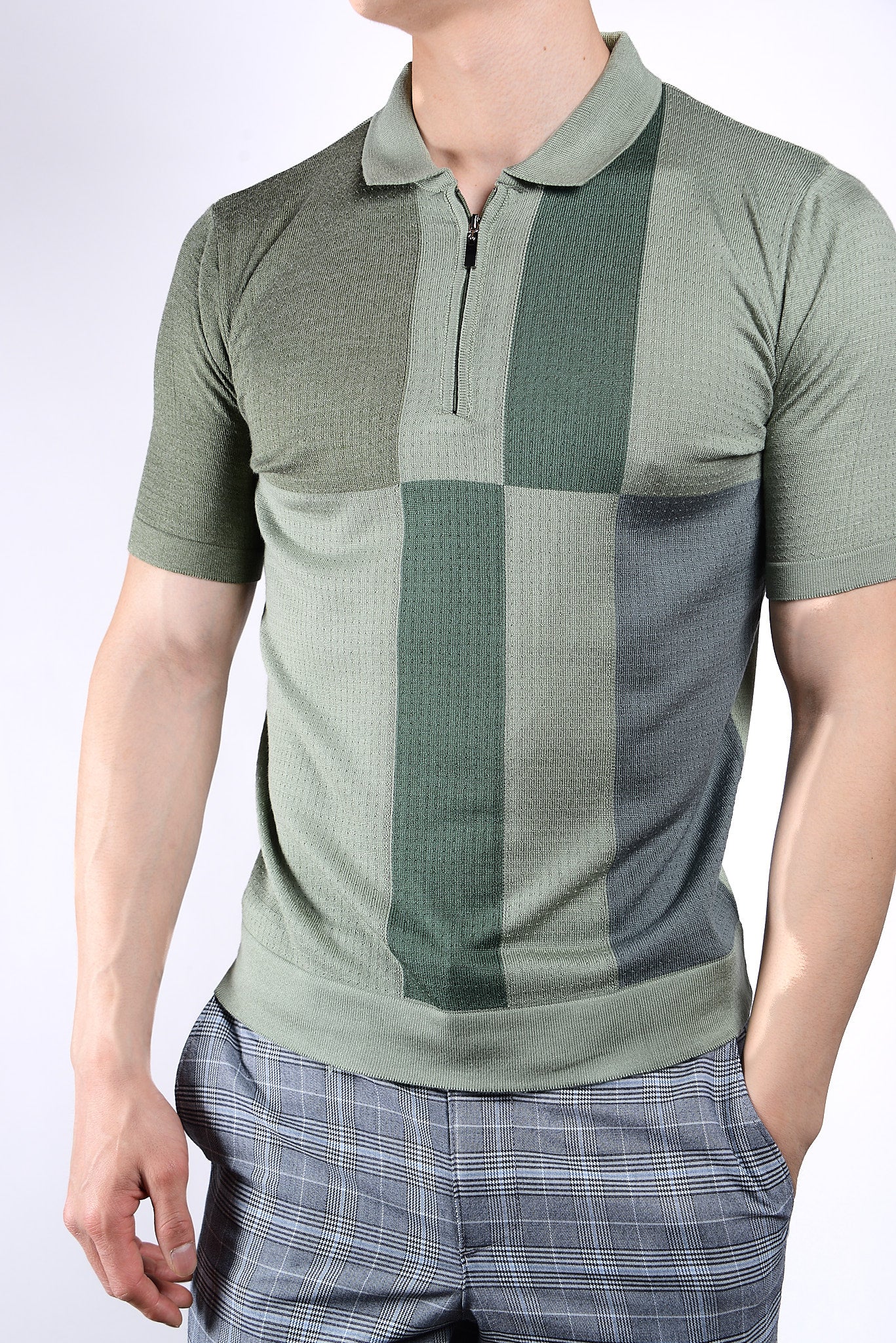 Colorblock Zip Knit Polo