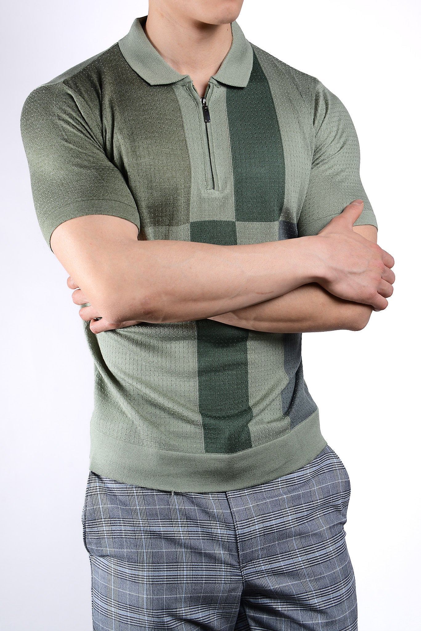 Colorblock Zip Knit Polo