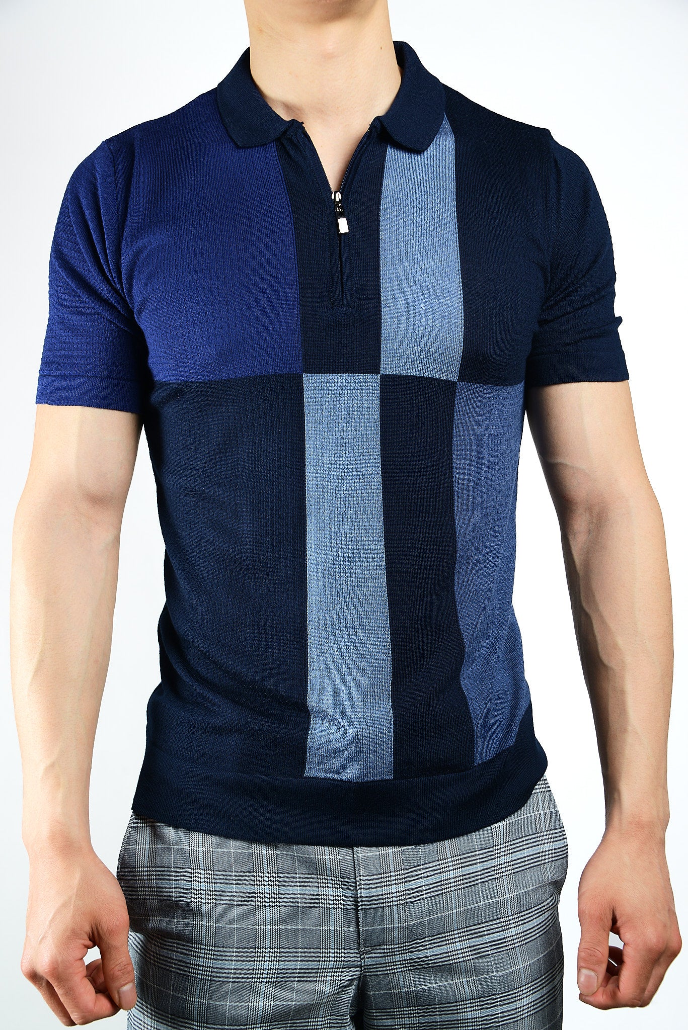 Colorblock Zip Knit Polo