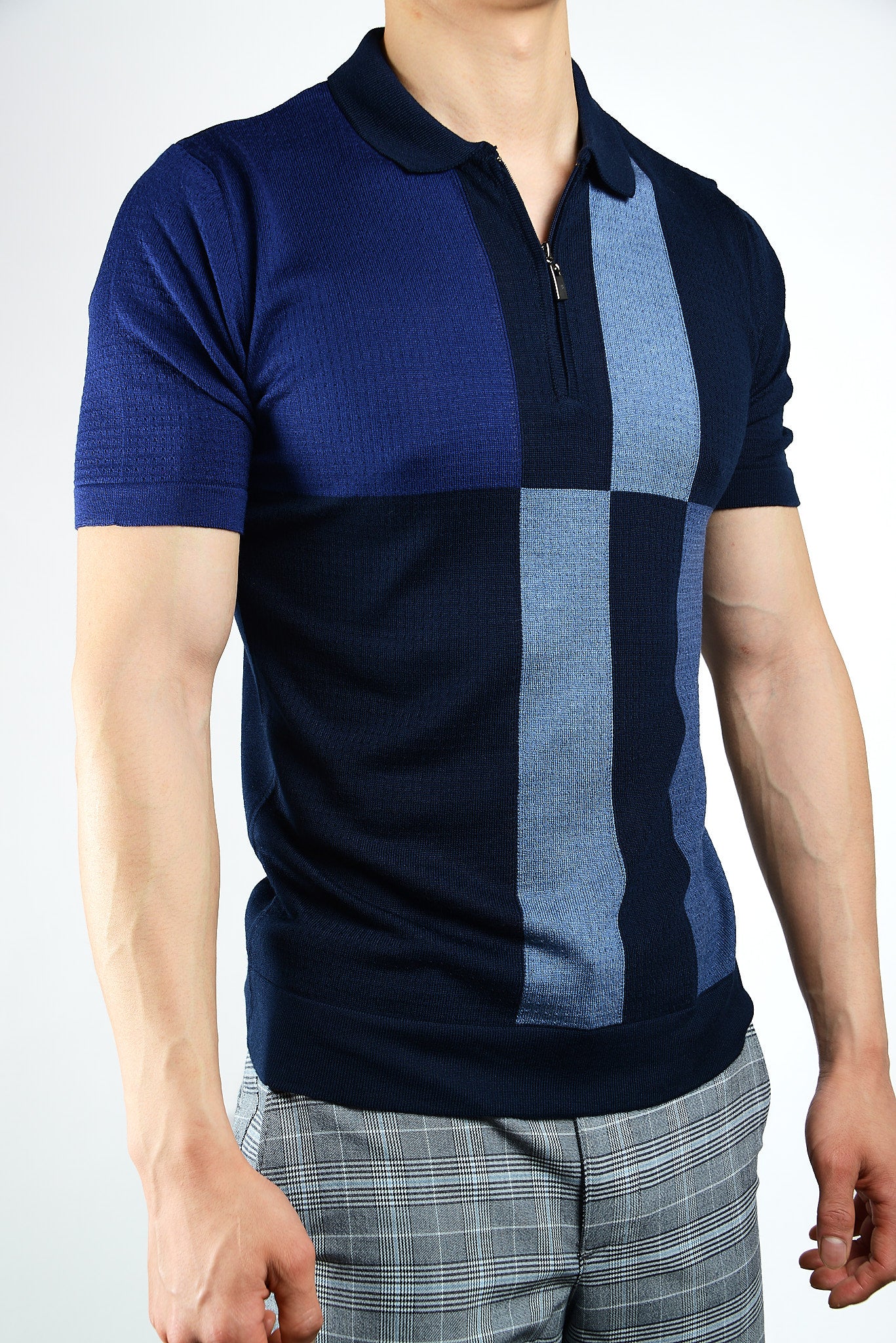 Colorblock Zip Knit Polo