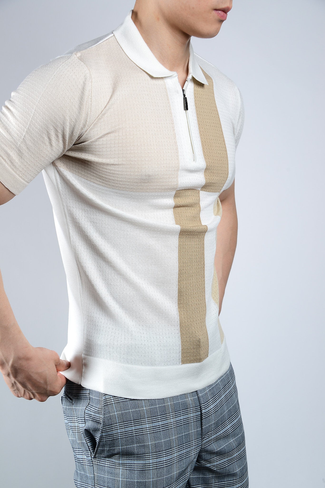 Colorblock Zip Knit Polo