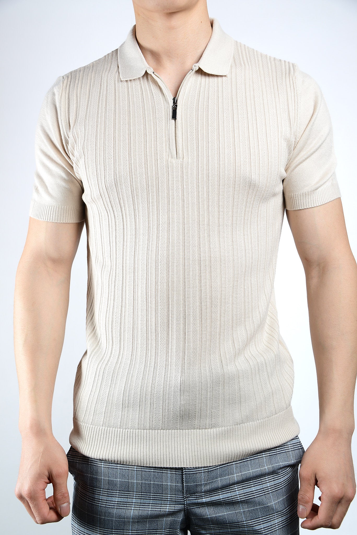 Textured Solid Zip Knit Polo