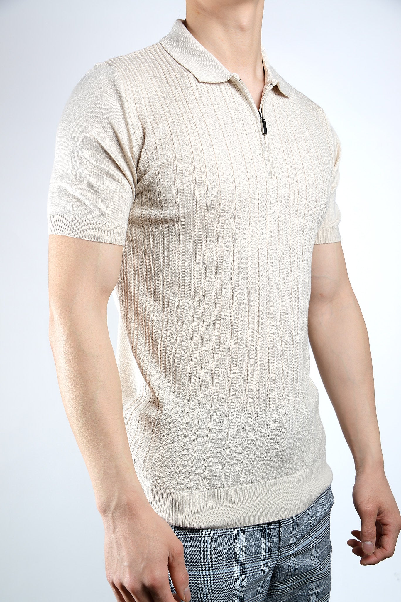 Textured Solid Zip Knit Polo
