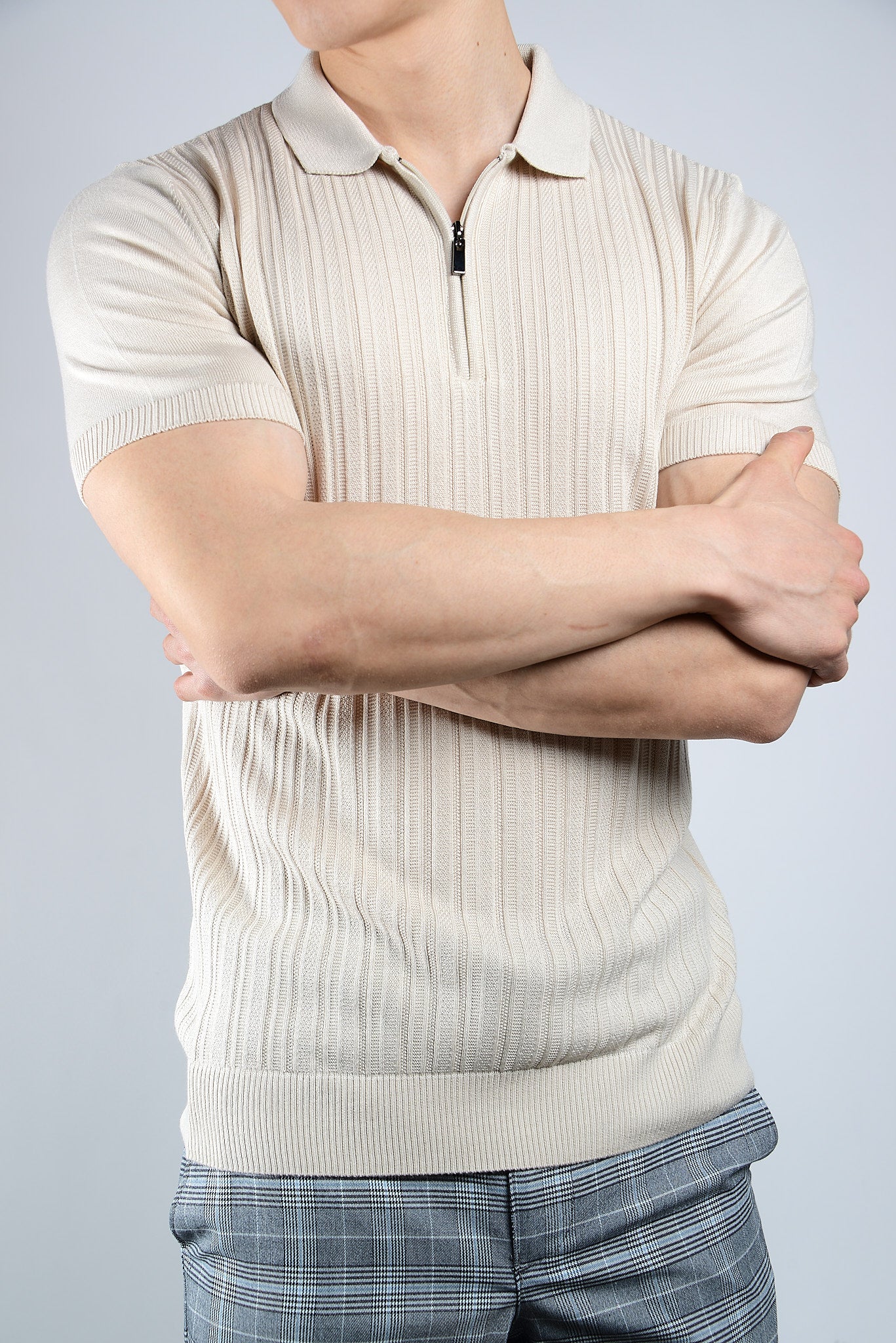 Textured Solid Zip Knit Polo