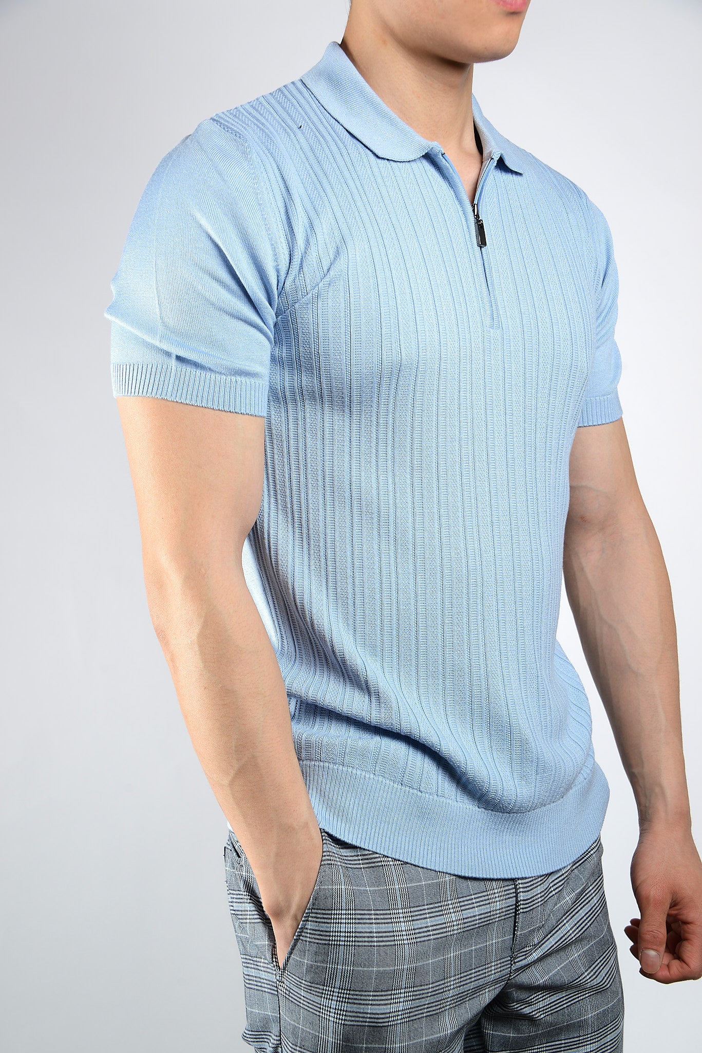 Textured Solid Zip Knit Polo