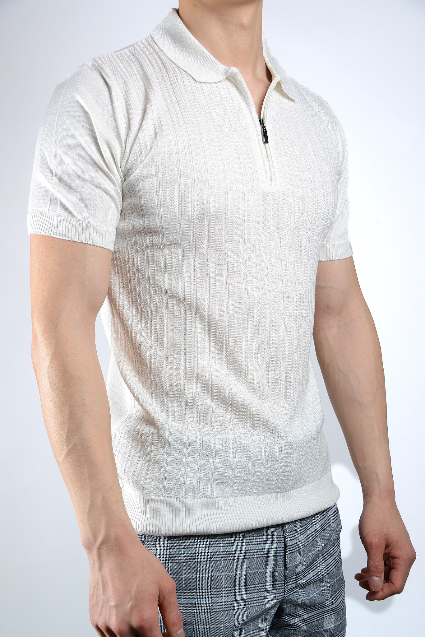Textured Solid Zip Knit Polo