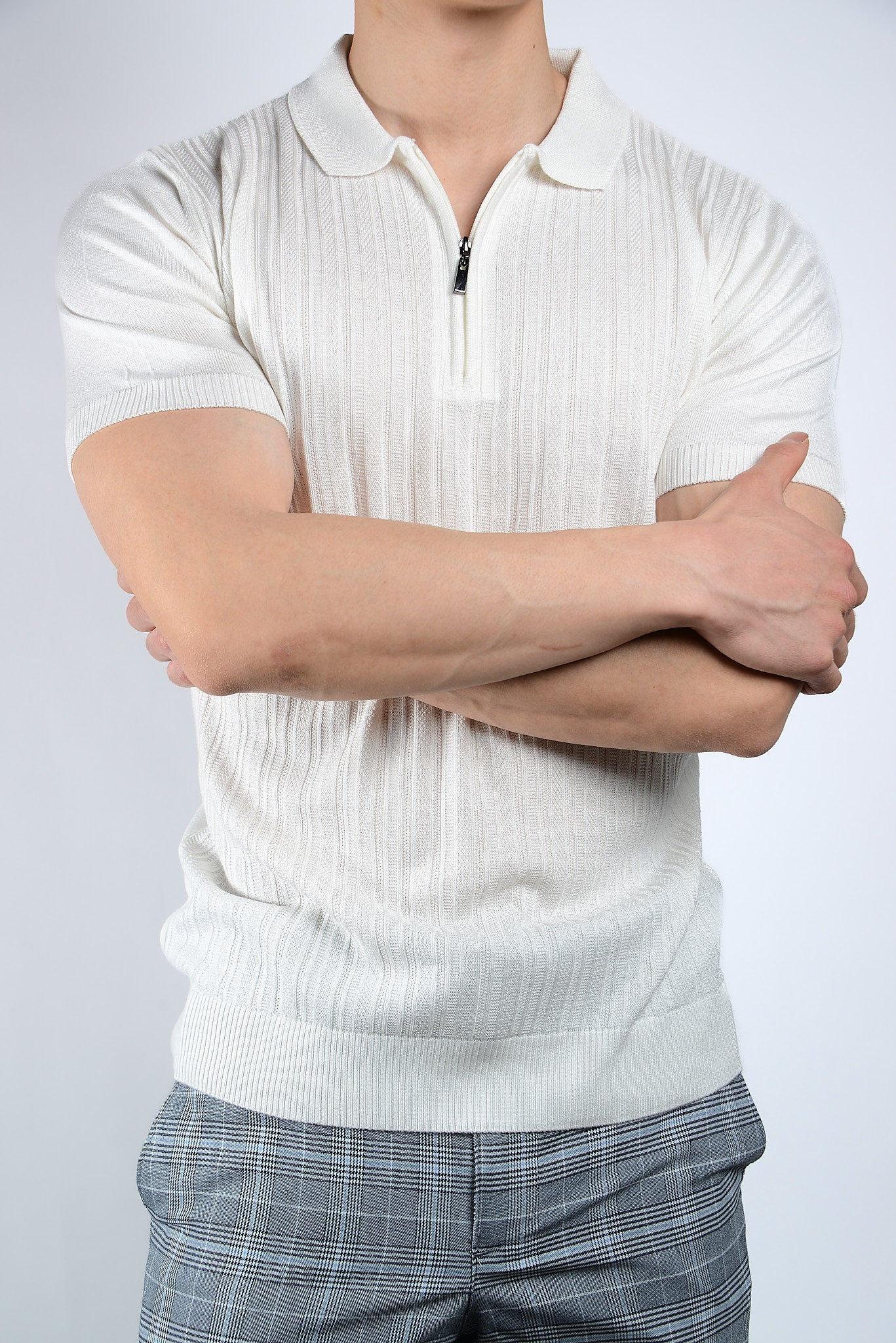 Textured Solid Zip Knit Polo