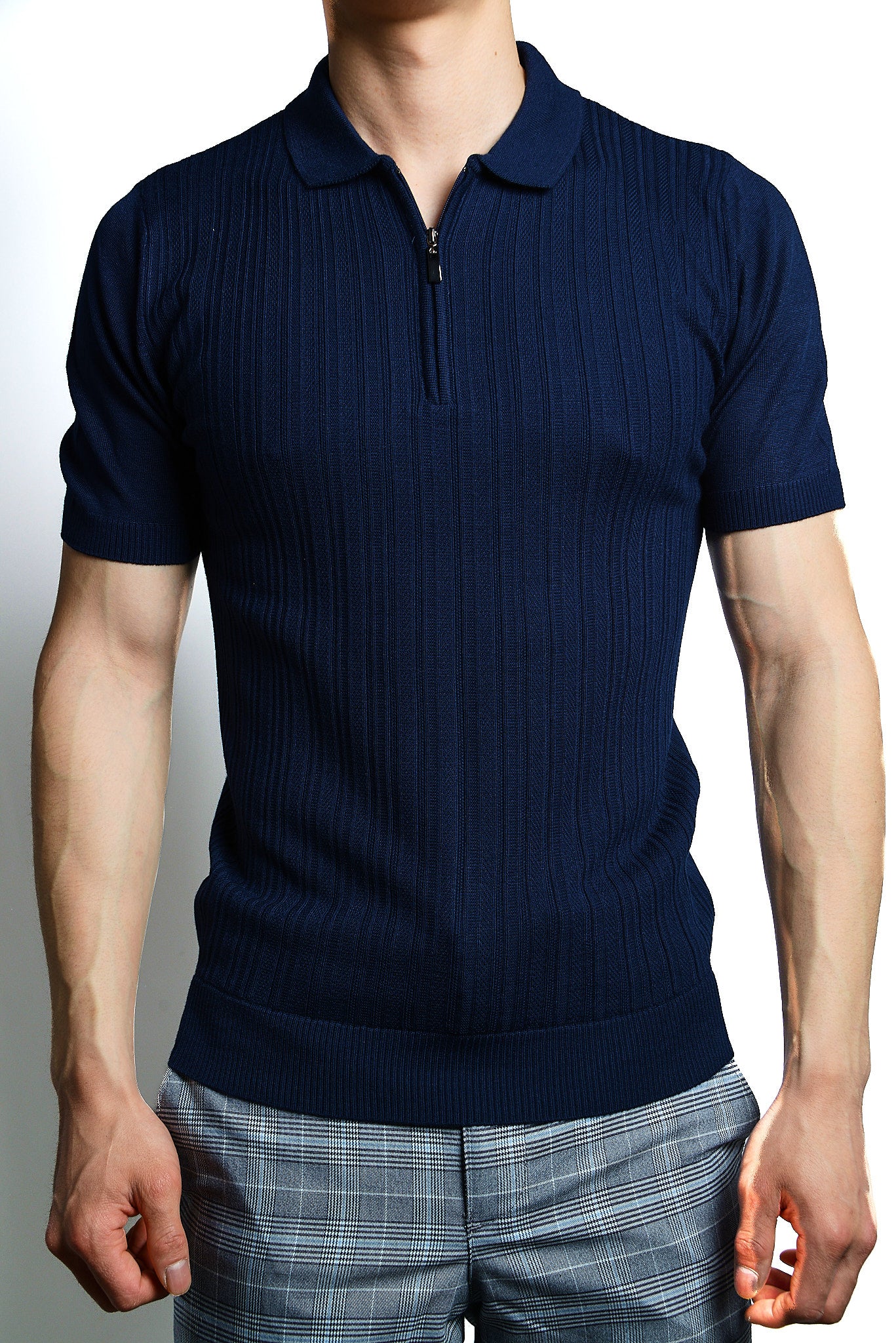 Textured Solid Zip Knit Polo