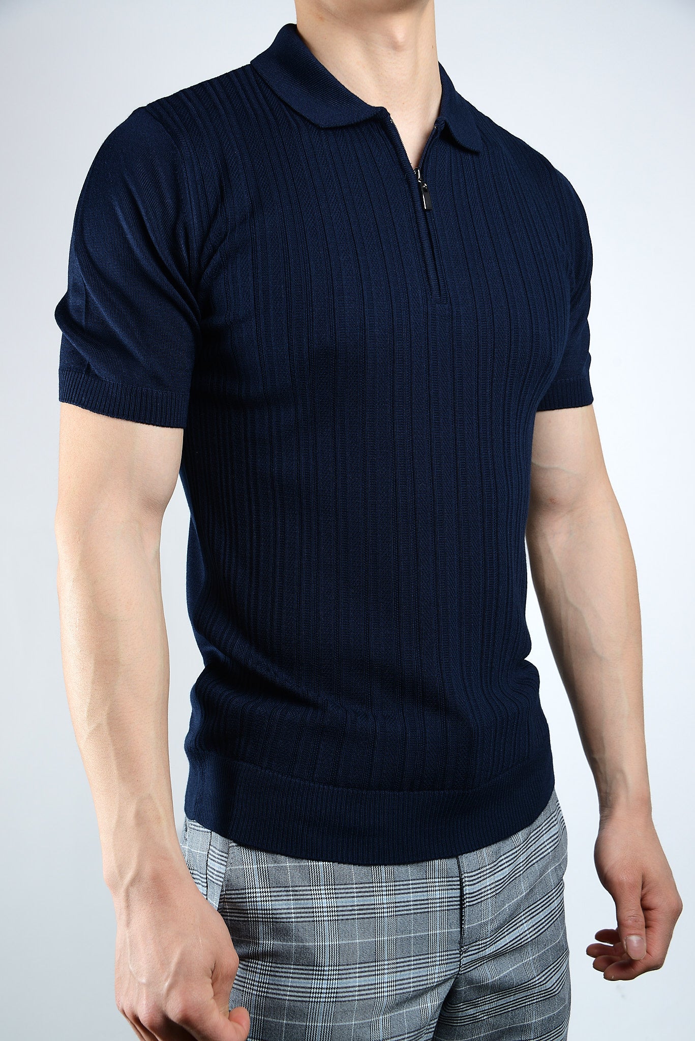 Textured Solid Zip Knit Polo