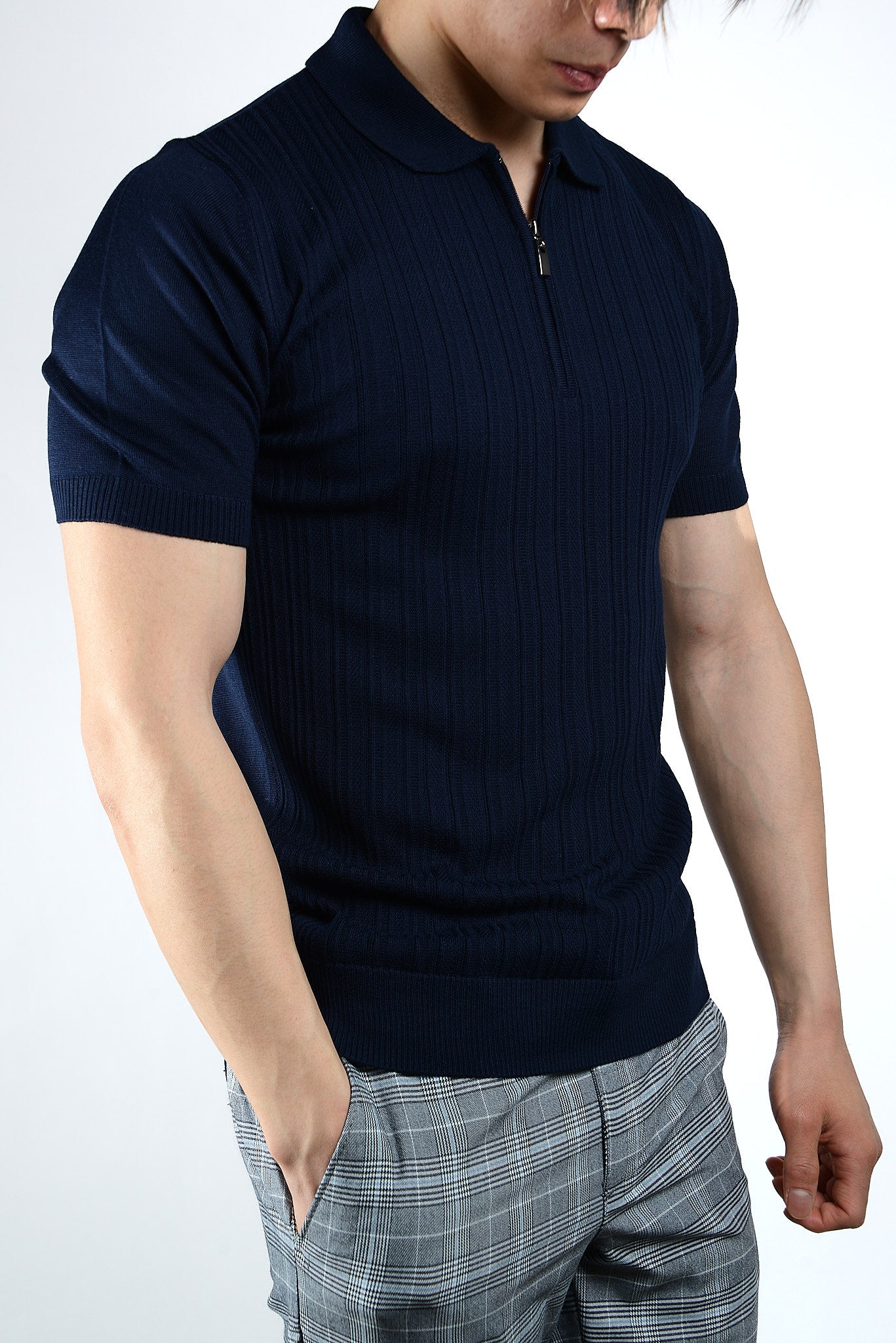Textured Solid Zip Knit Polo