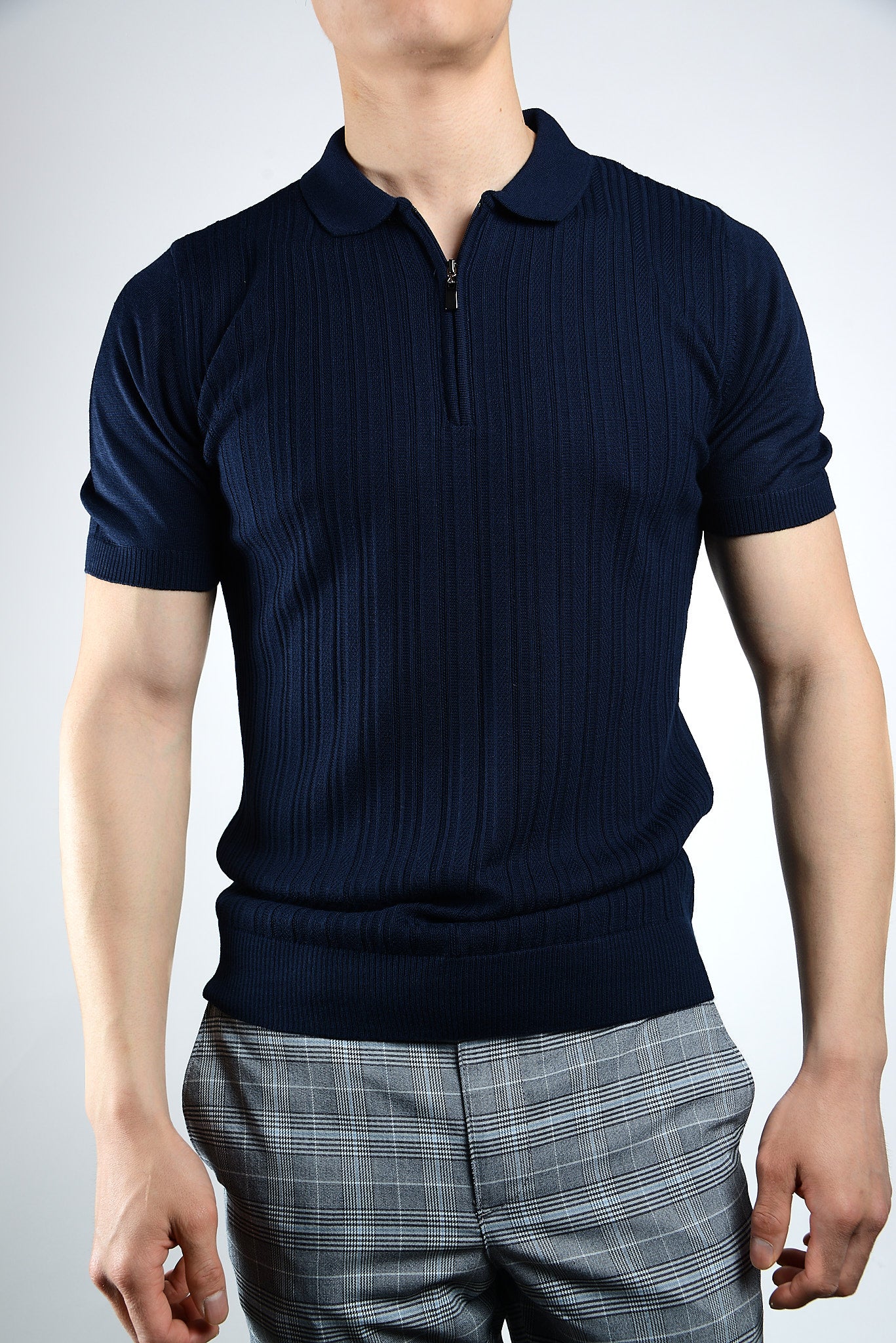 Textured Solid Zip Knit Polo