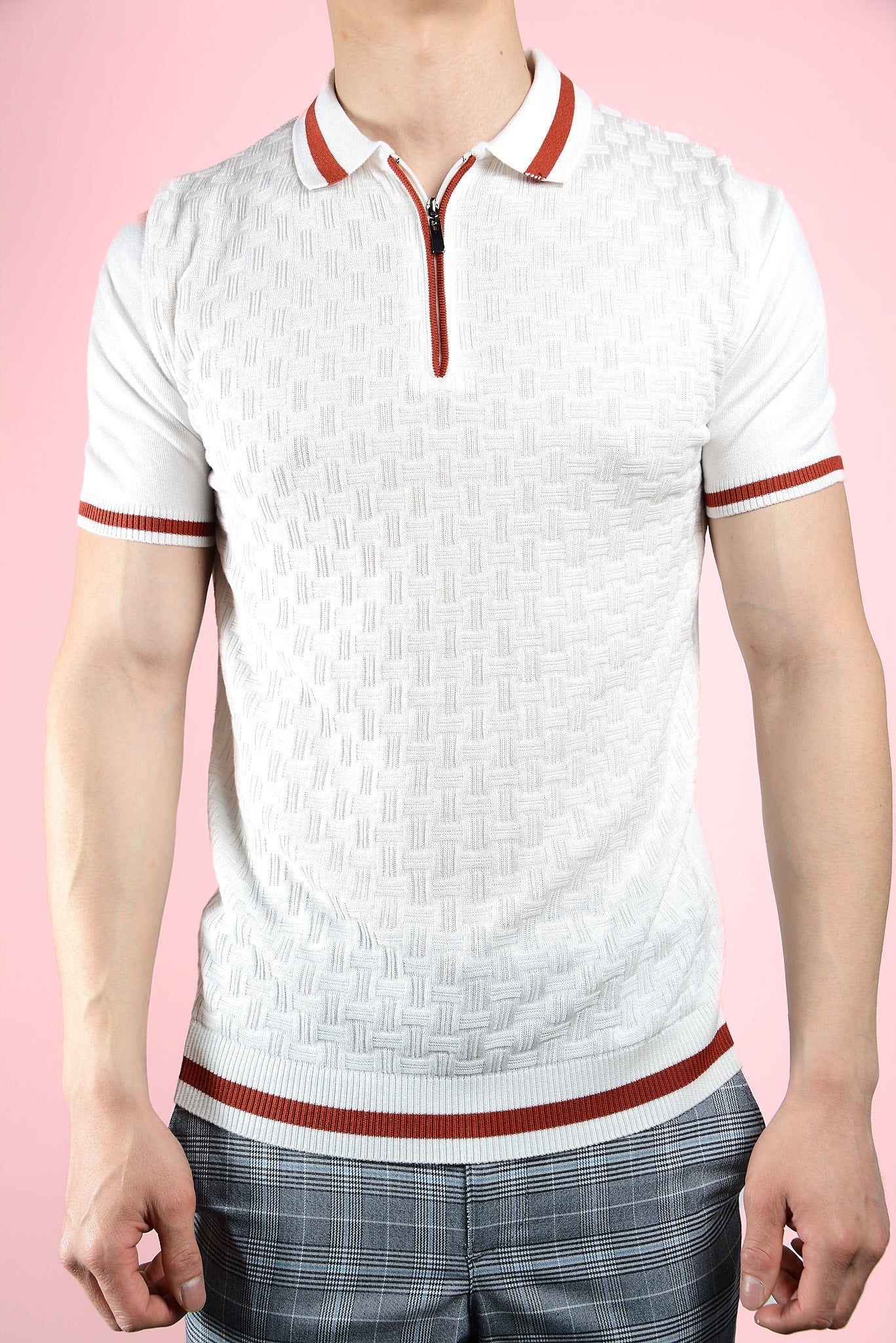 Textured Tipping Zip Knit Polo