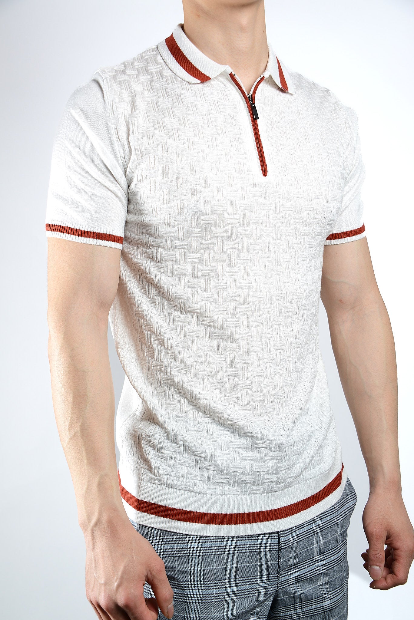 Textured Tipping Zip Knit Polo