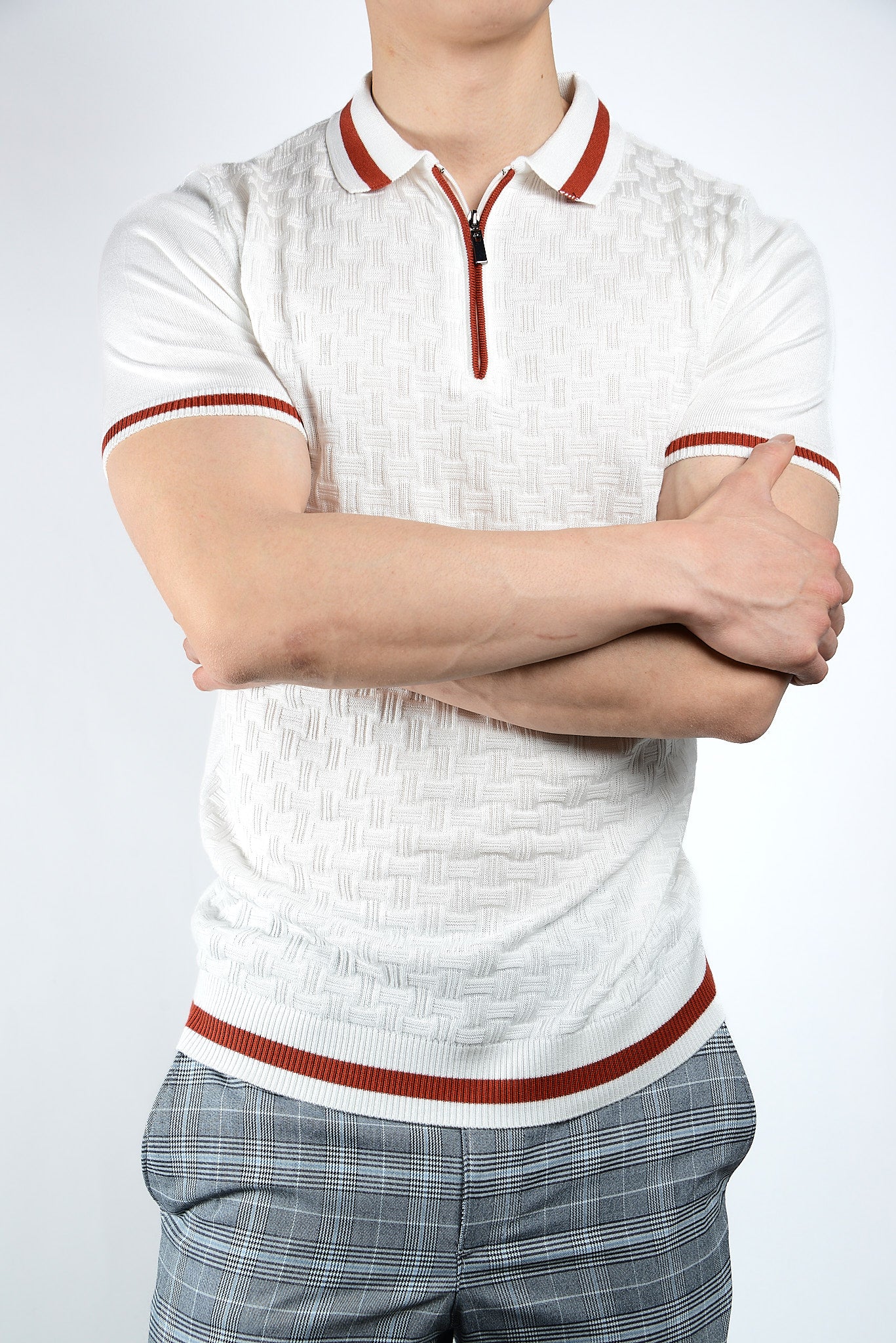 Textured Tipping Zip Knit Polo