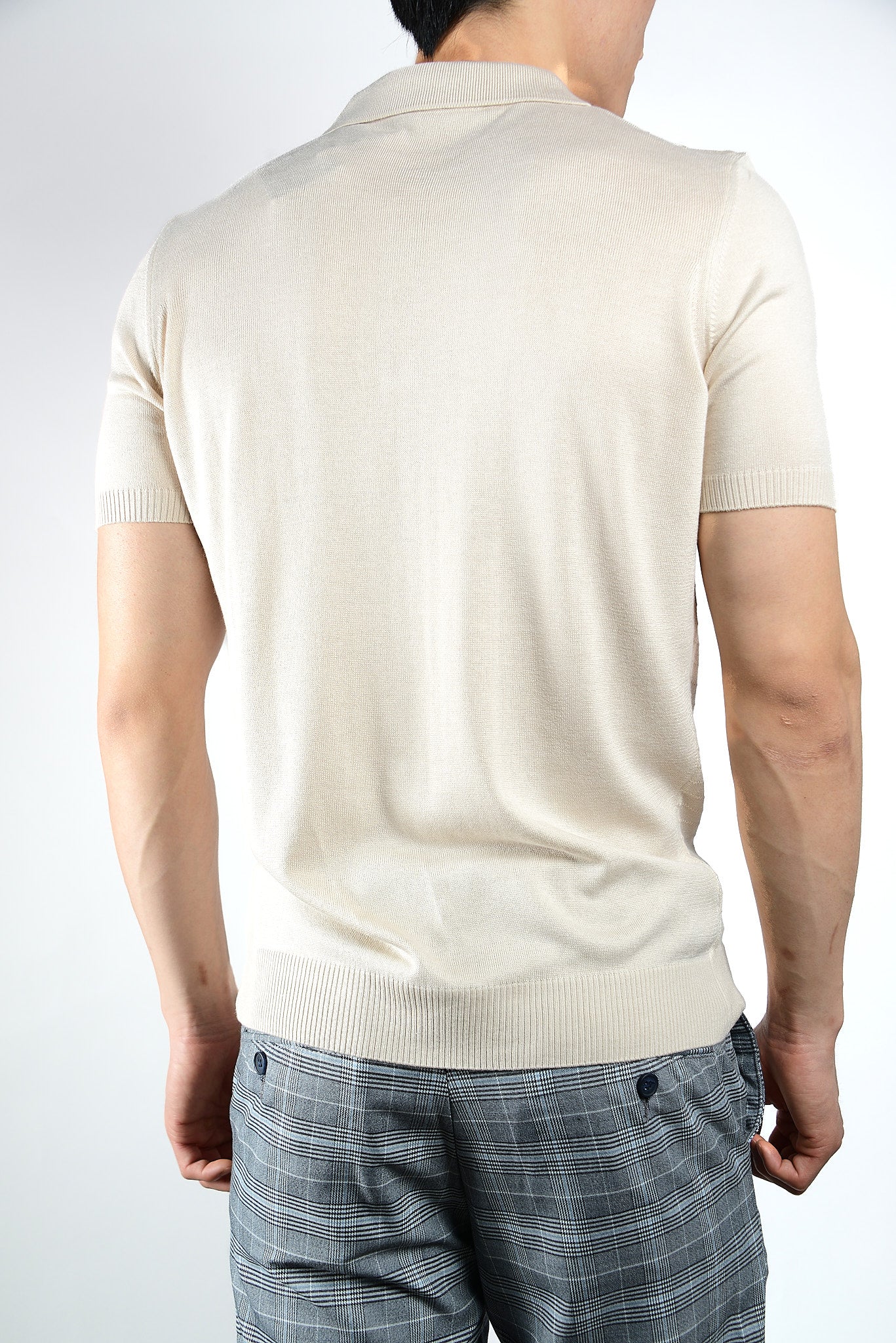 Textured Vertical Stripe Zip Knit Polo