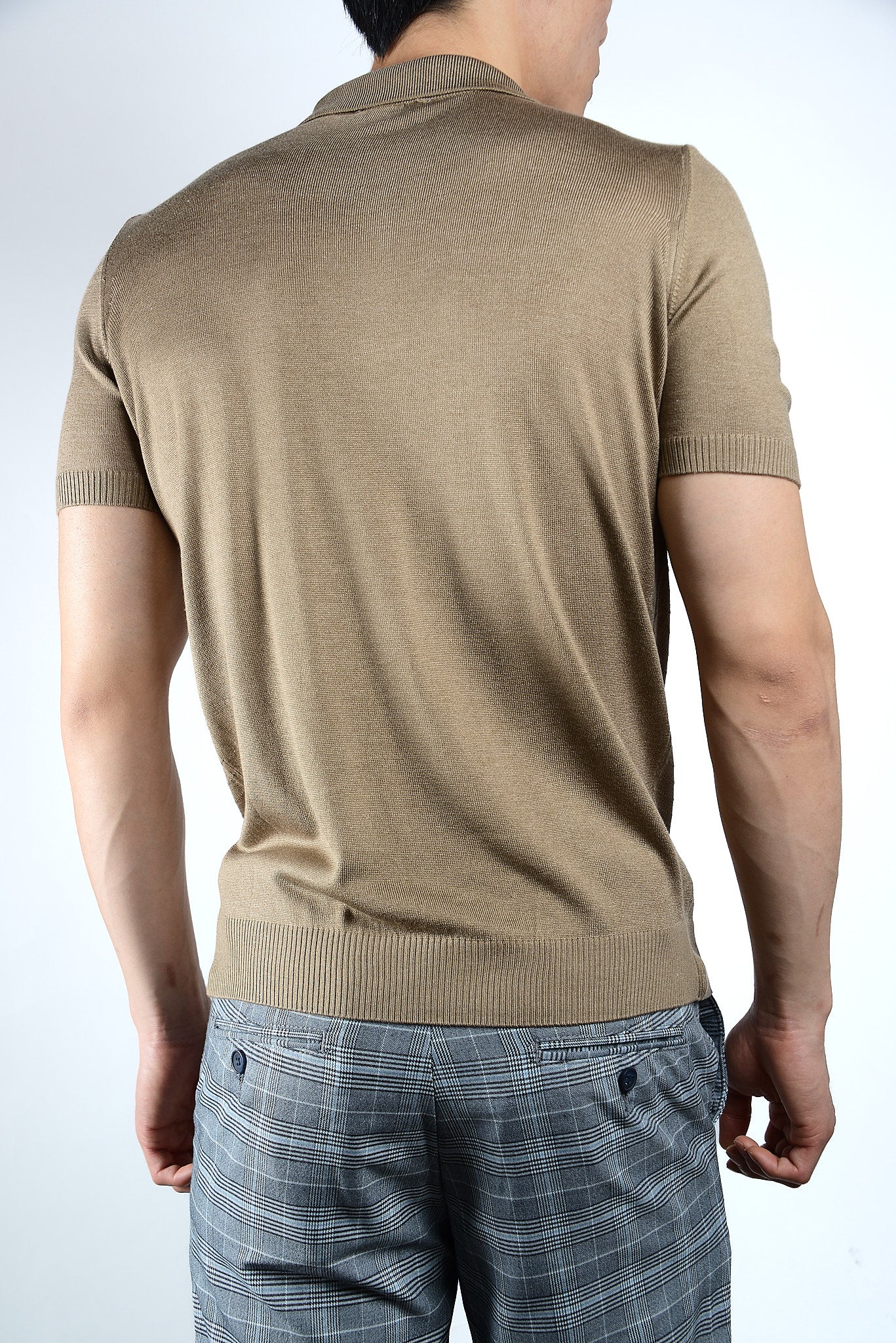 Textured Vertical Stripe Zip Knit Polo