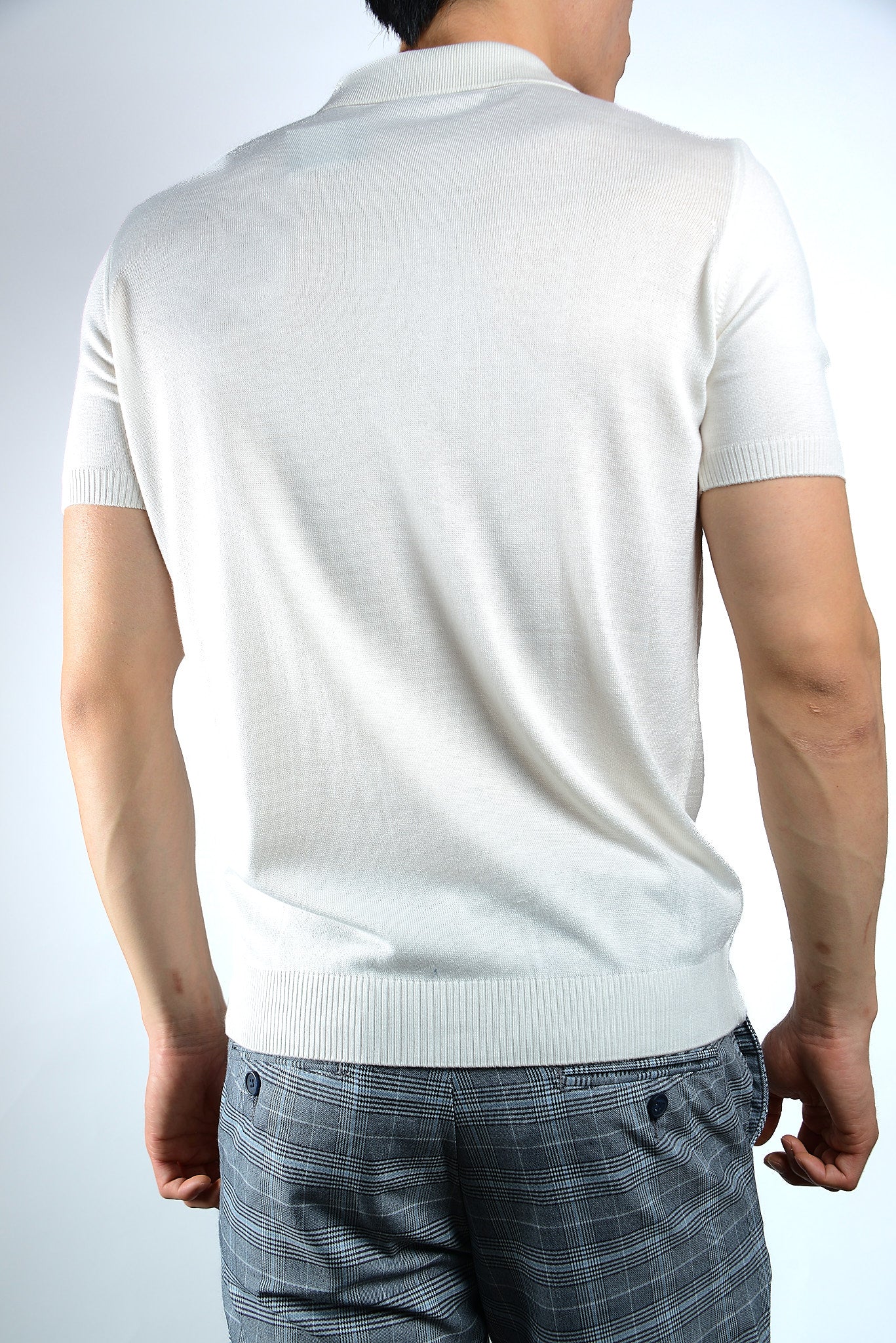 Textured Vertical Stripe Zip Knit Polo