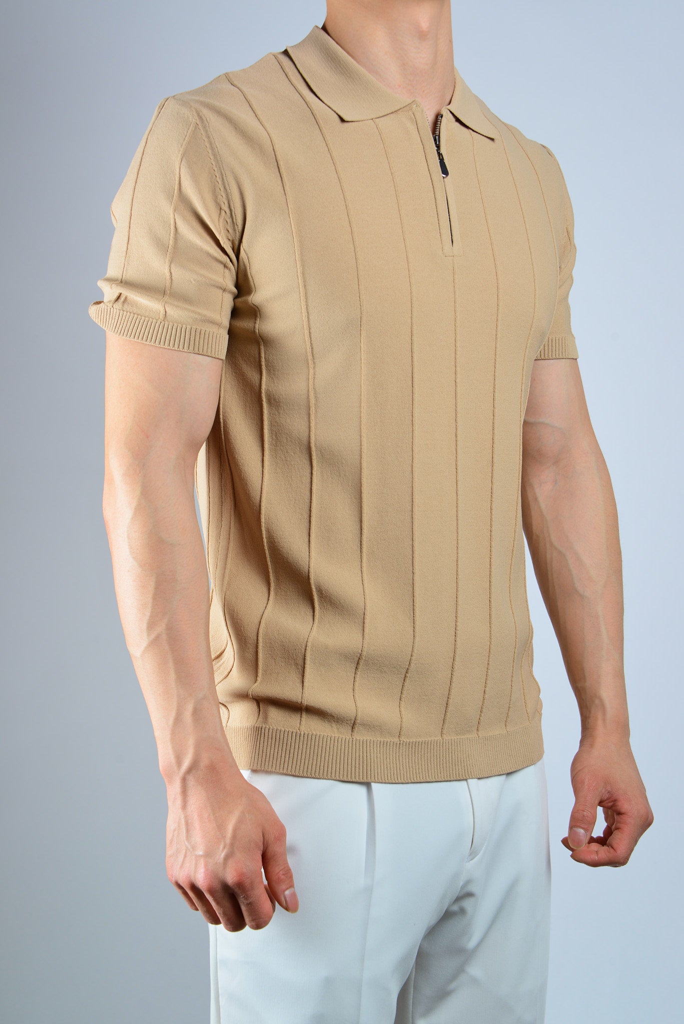 S/S Textured Zip Modern Polo