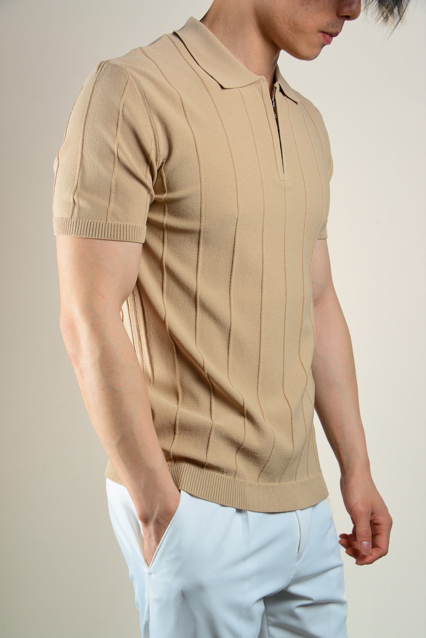 S/S Textured Zip Modern Polo