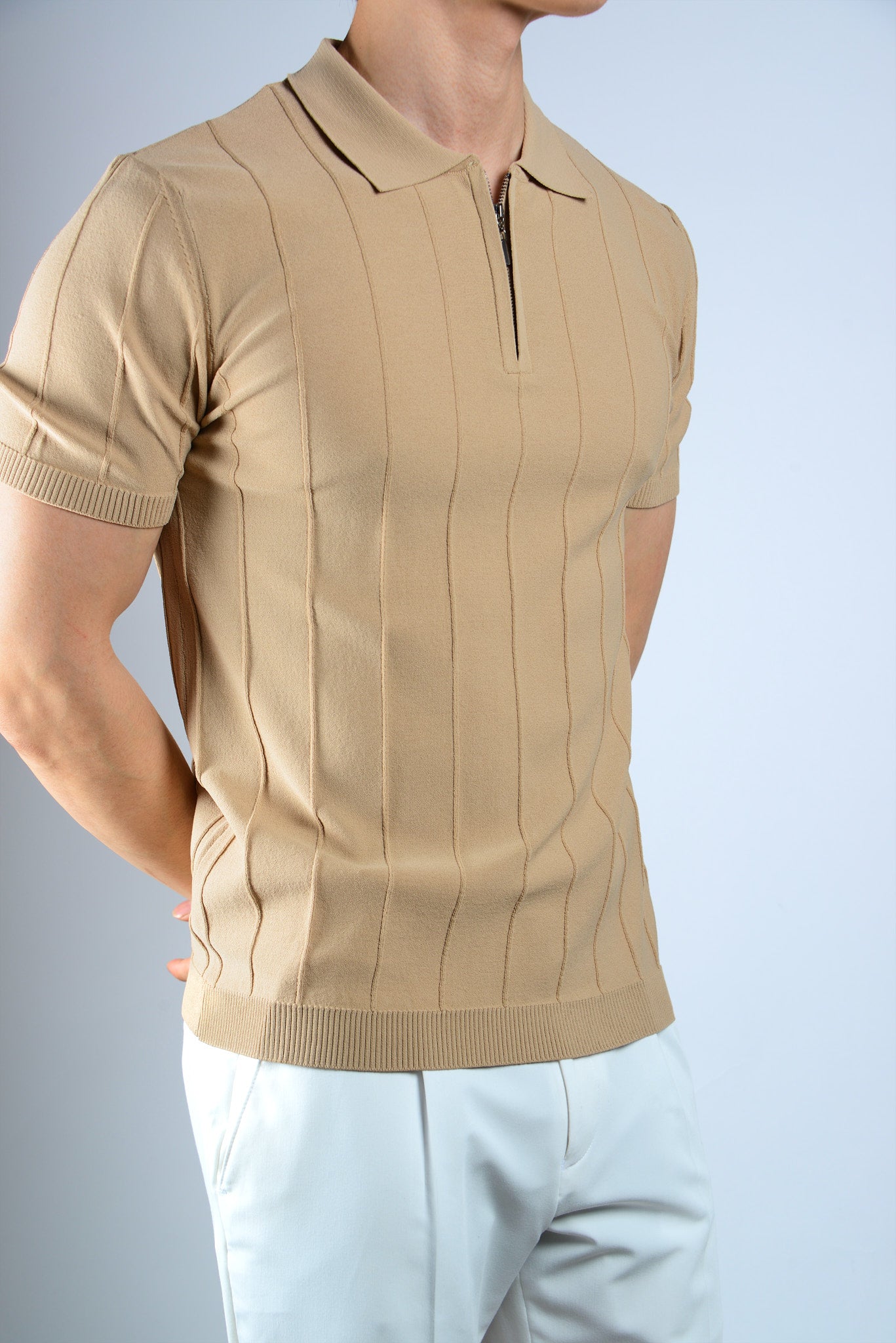 S/S Textured Zip Modern Polo