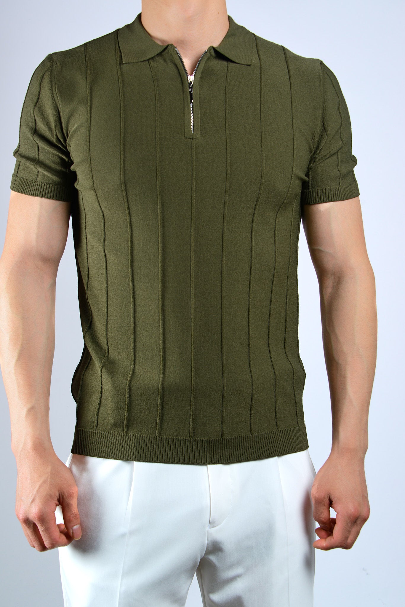 S/S Textured Zip Modern Polo