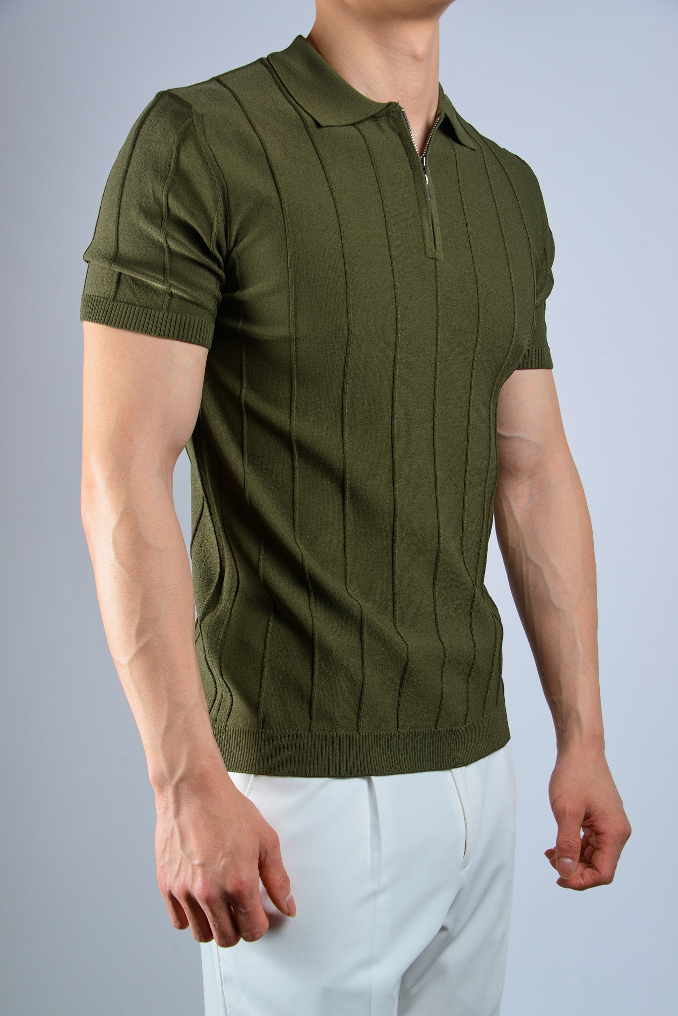 S/S Textured Zip Modern Polo