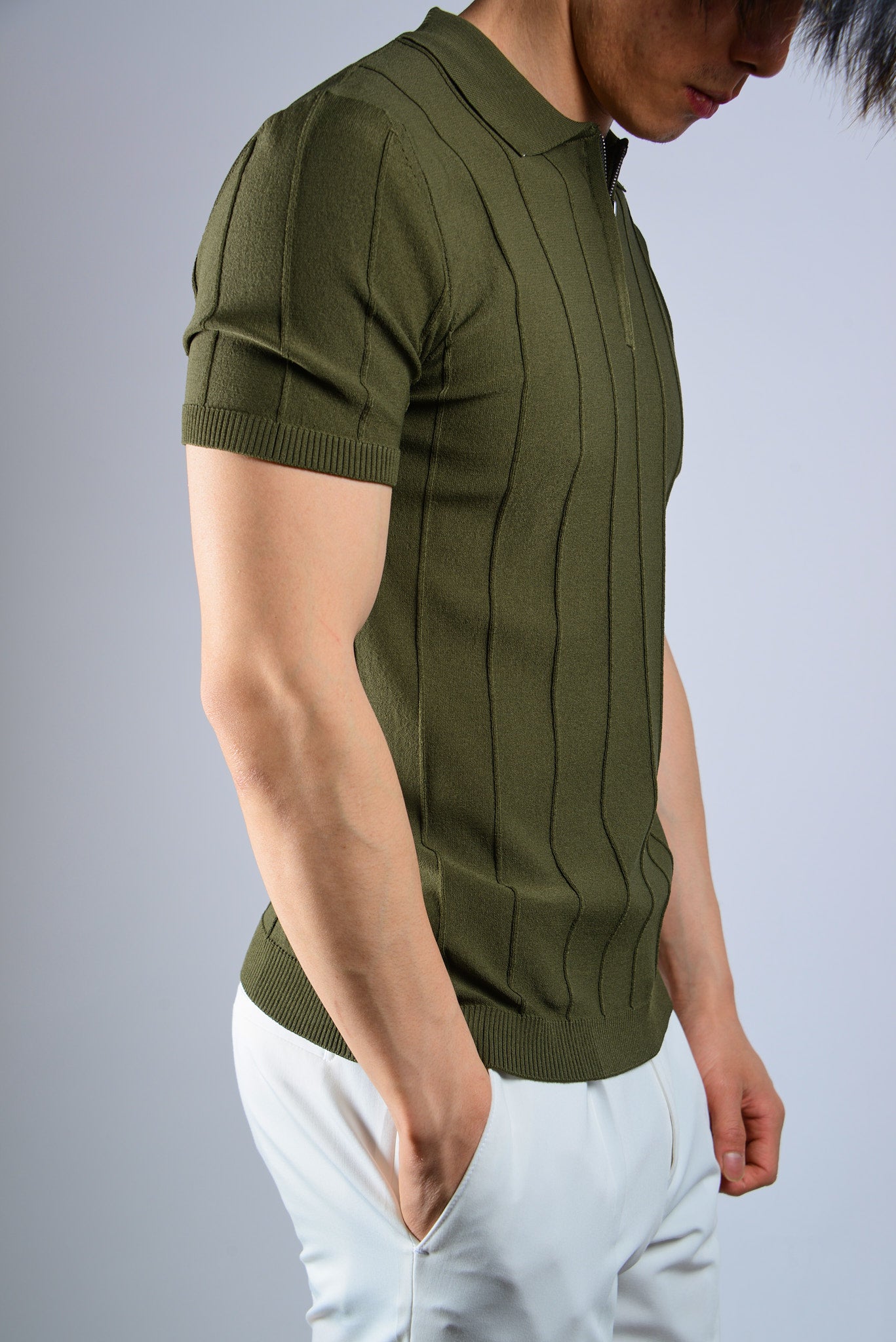 S/S Textured Zip Modern Polo