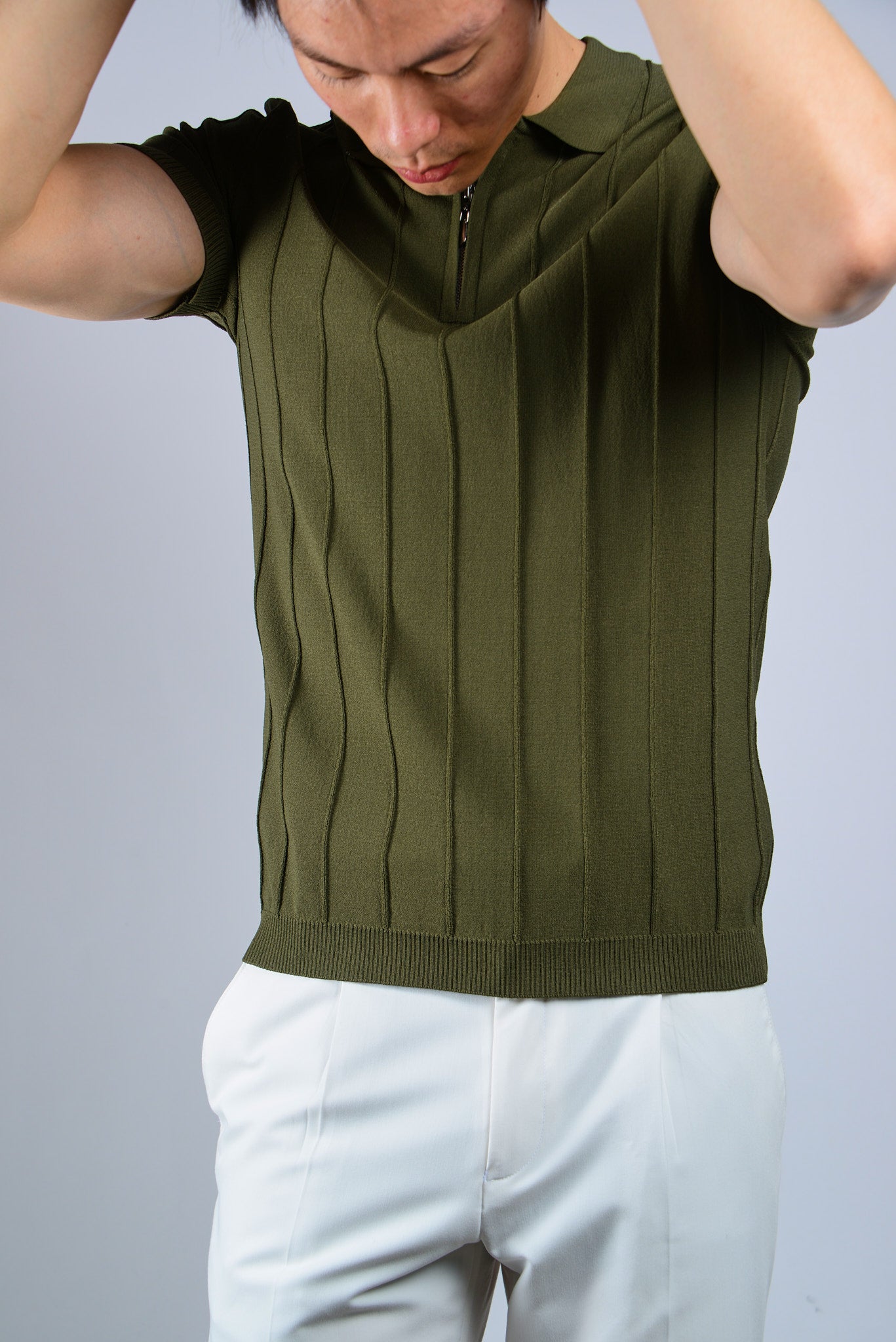 S/S Textured Zip Modern Polo