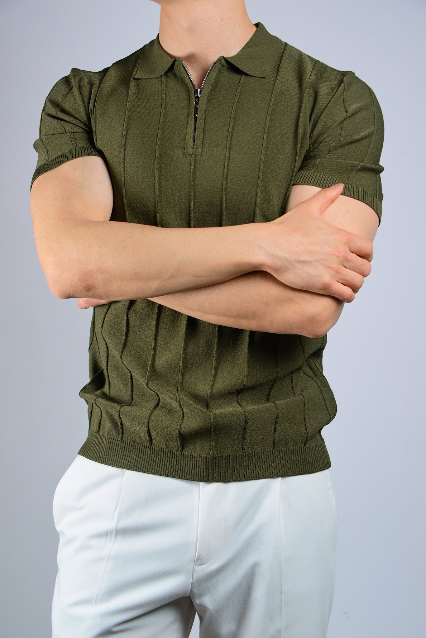 S/S Textured Zip Modern Polo