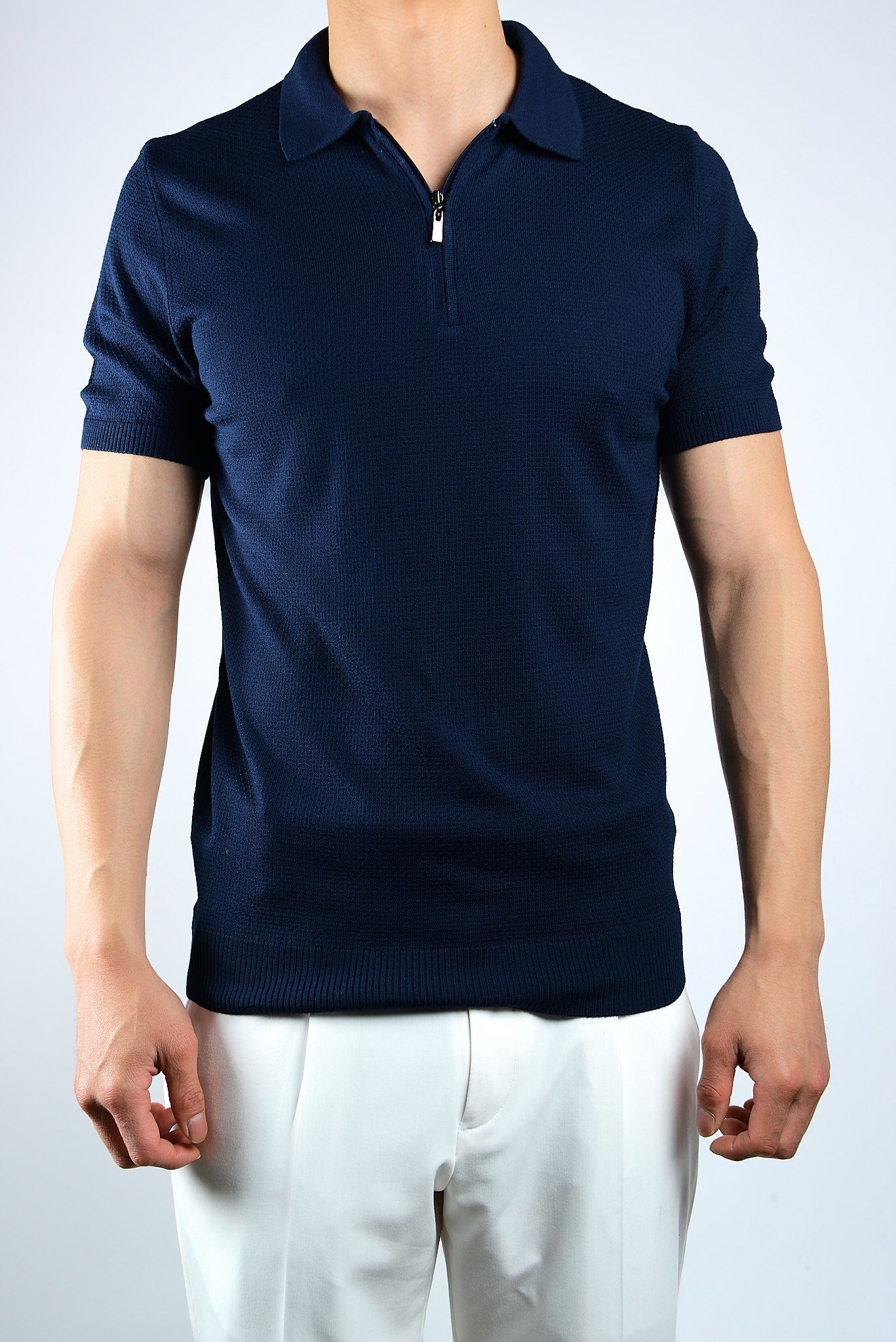 Solid S/s Zip Knit Polo