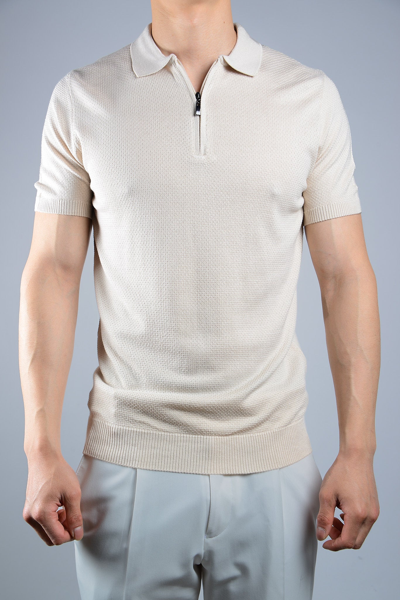 Solid S/s Zip Knit Polo