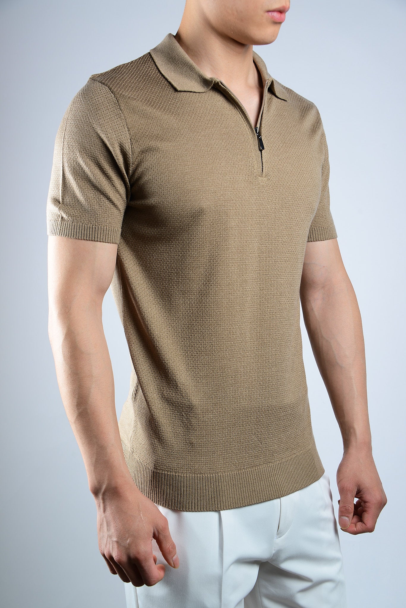 Solid S/s Zip Knit Polo