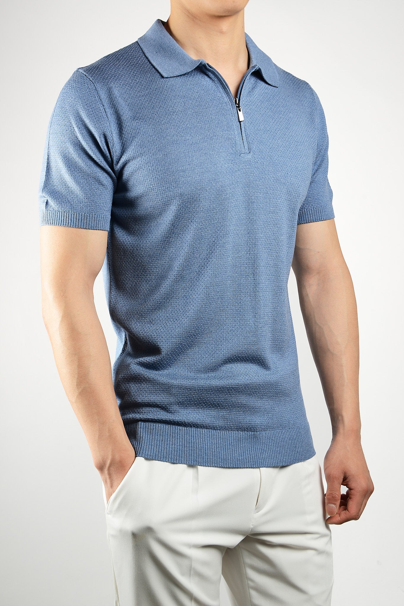 Solid S/s Zip Knit Polo