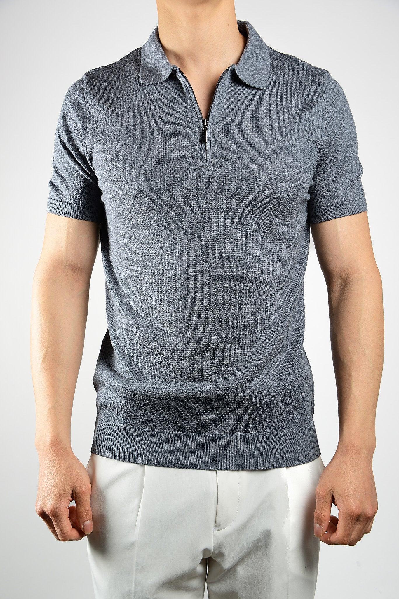 Solid S/s Zip Knit Polo