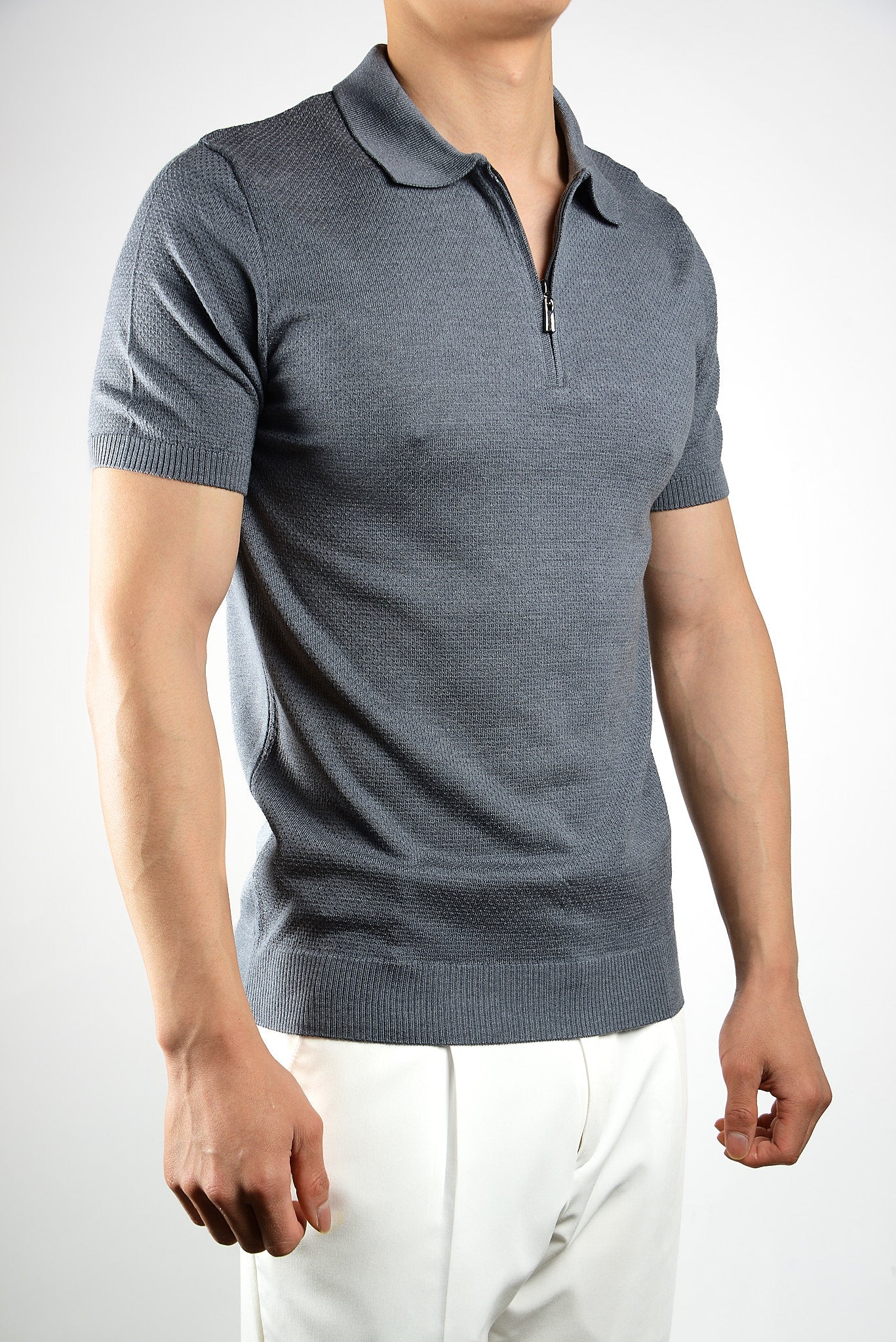 Solid S/s Zip Knit Polo