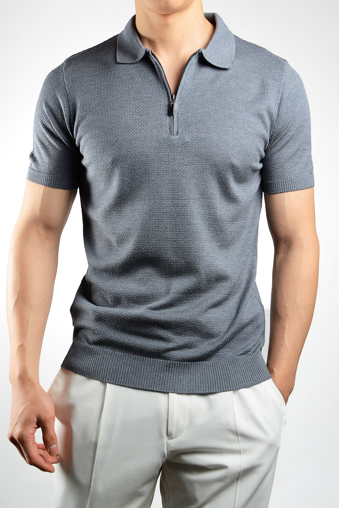 Solid S/s Zip Knit Polo