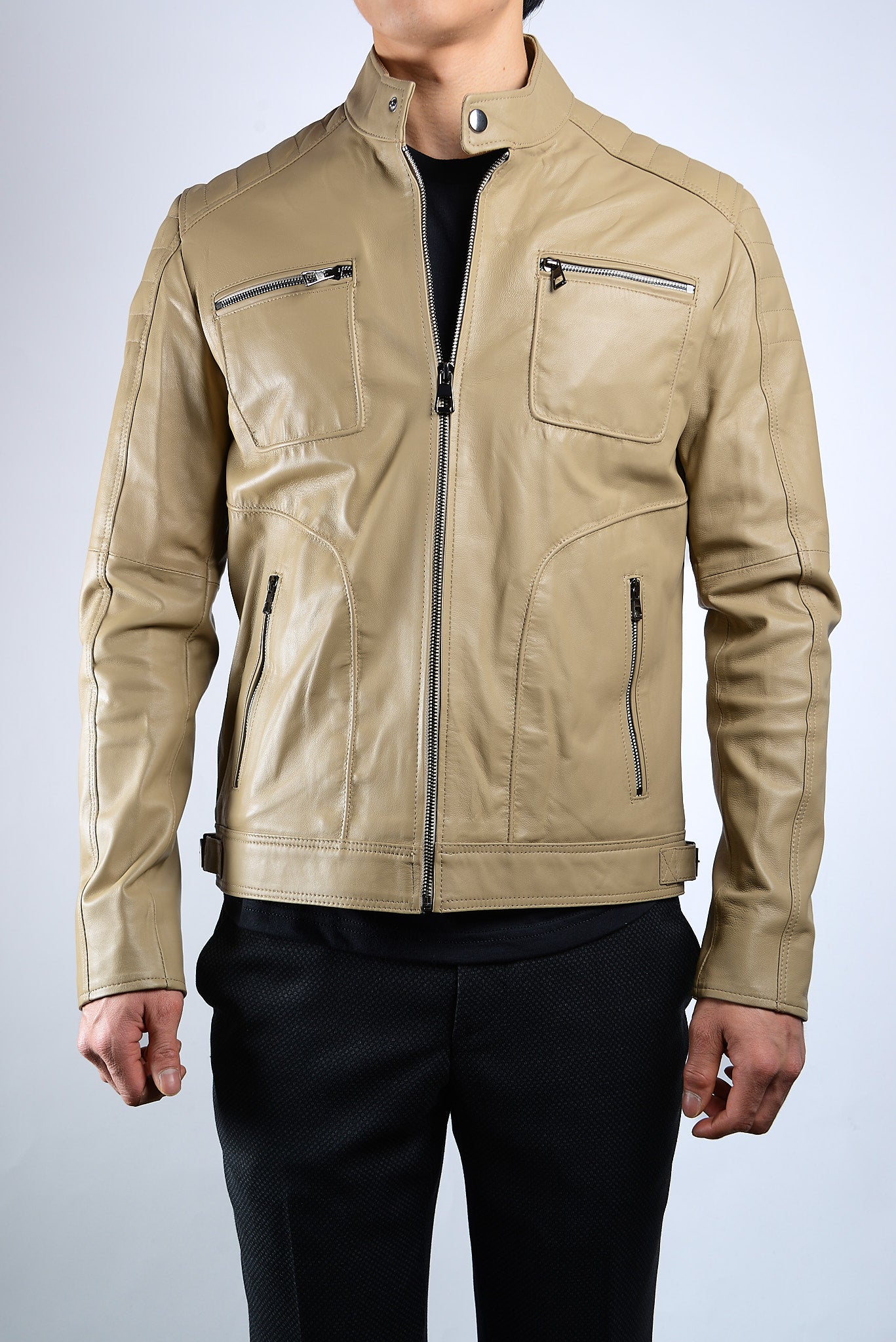 Holloway Stand Up Collar Moto Leather Jacket