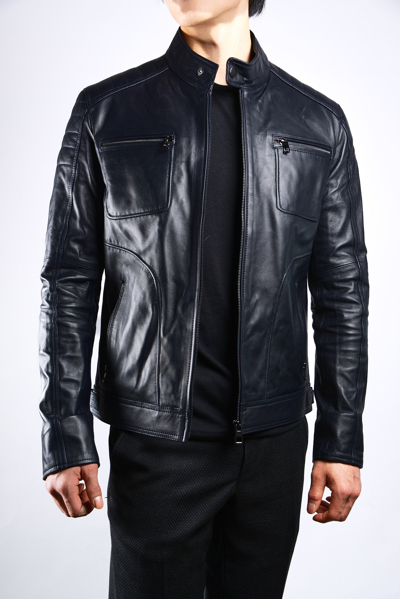 Holloway Stand Up Collar Moto Leather Jacket