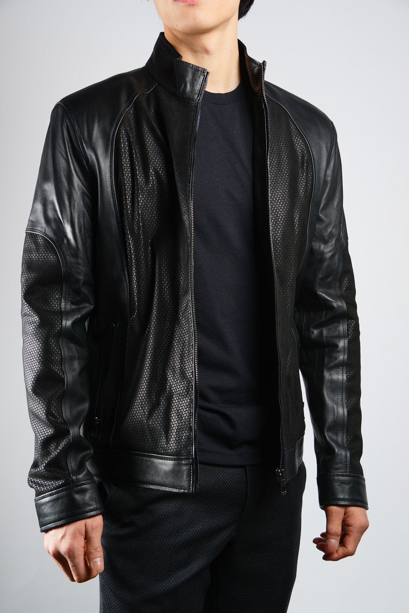 Holloway Dot Imprint Moto Leather Jacket