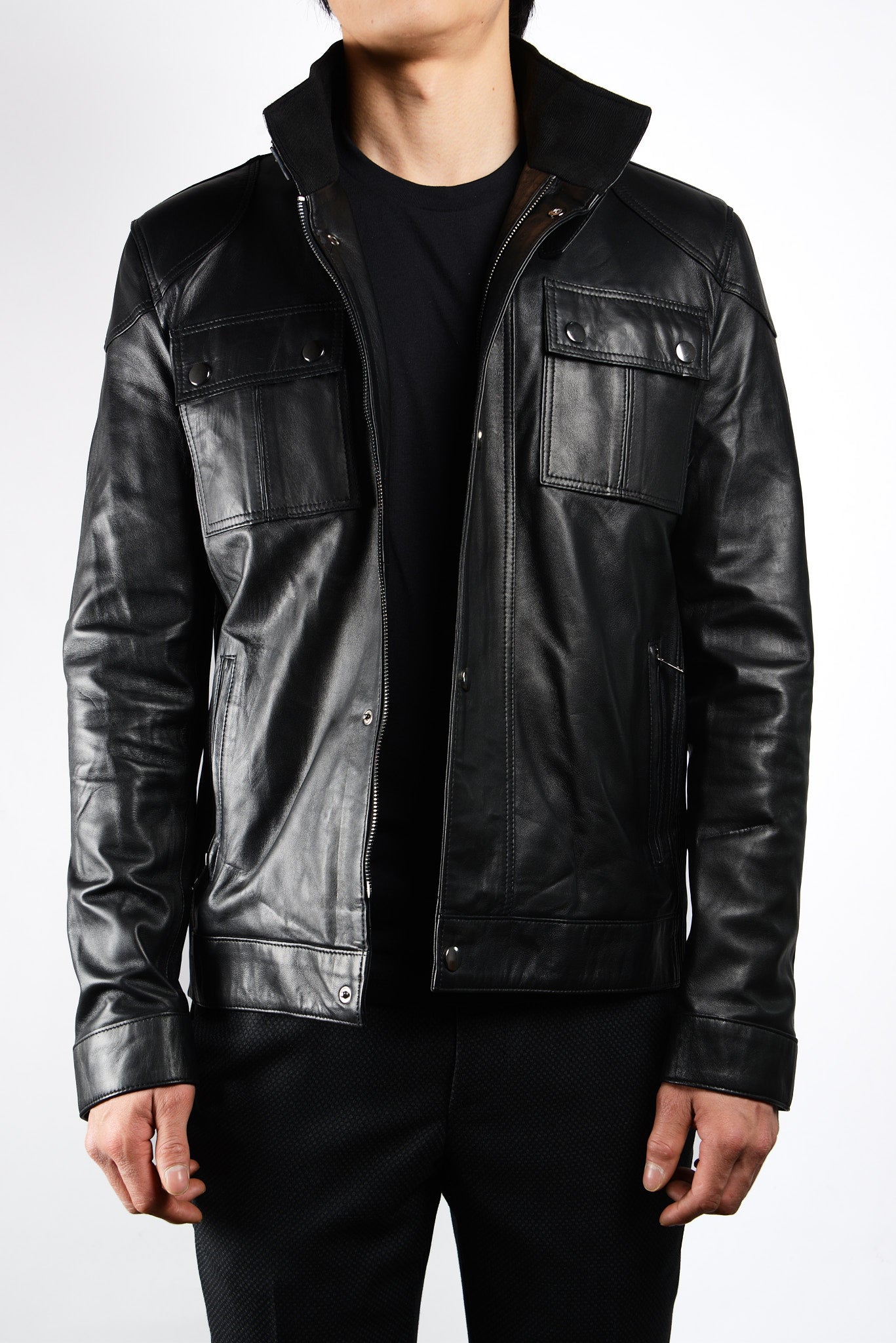Holloway Stand Up Collar Moto Leather Jacket