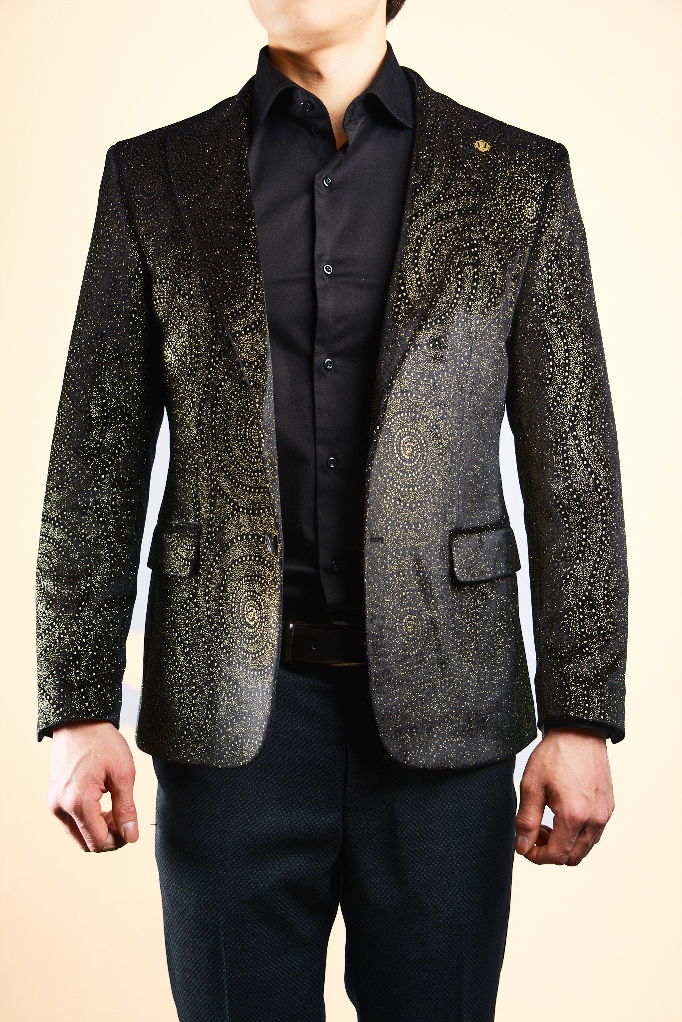 Mayfair Gold Spiral Sparkle Velvet Blazer