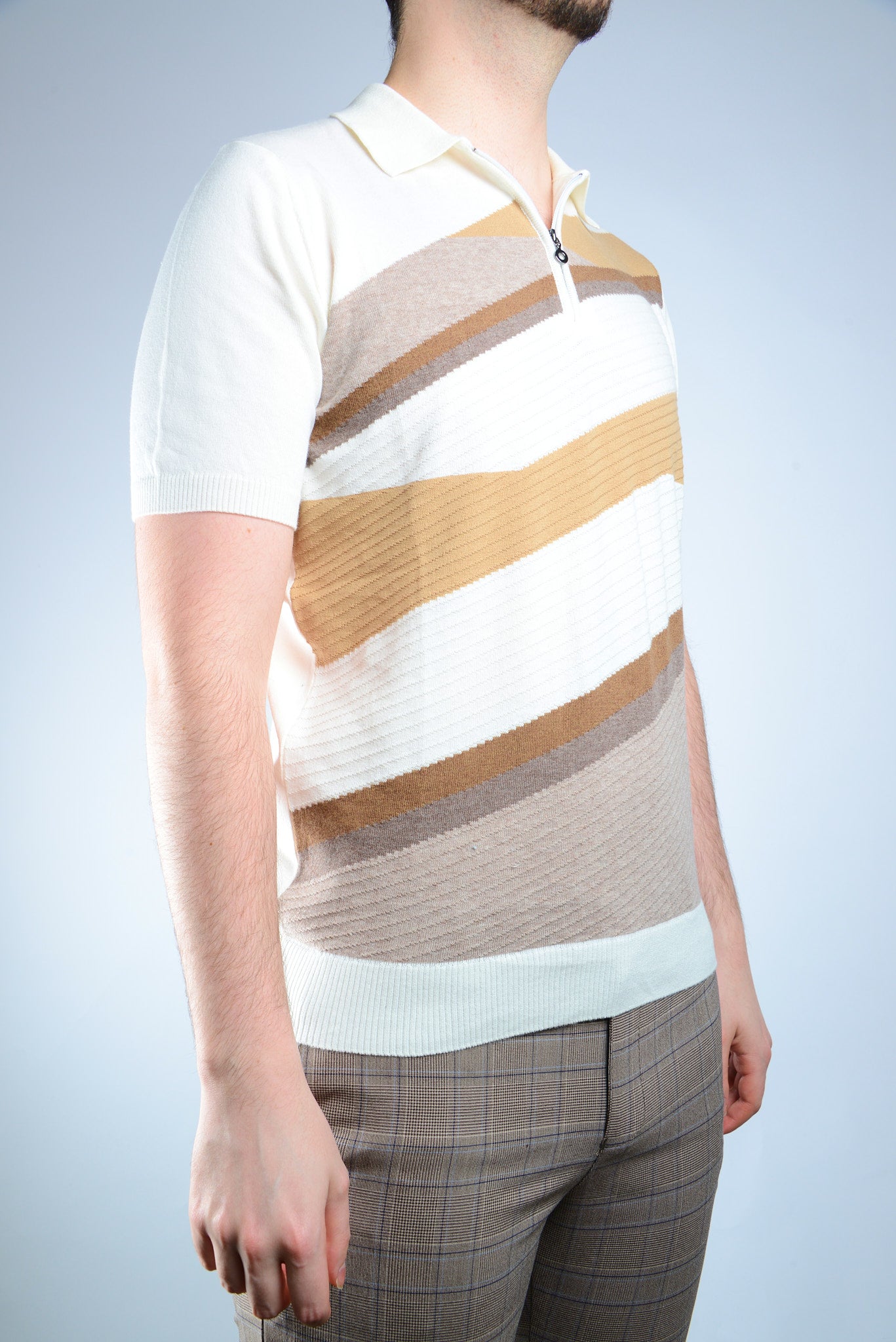 Textured Diagonal Stripe Zip Polo