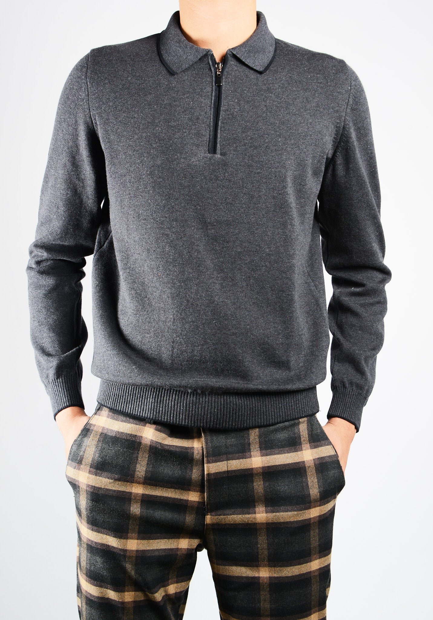 DT Tipped 1/4 Zip Polo Ls